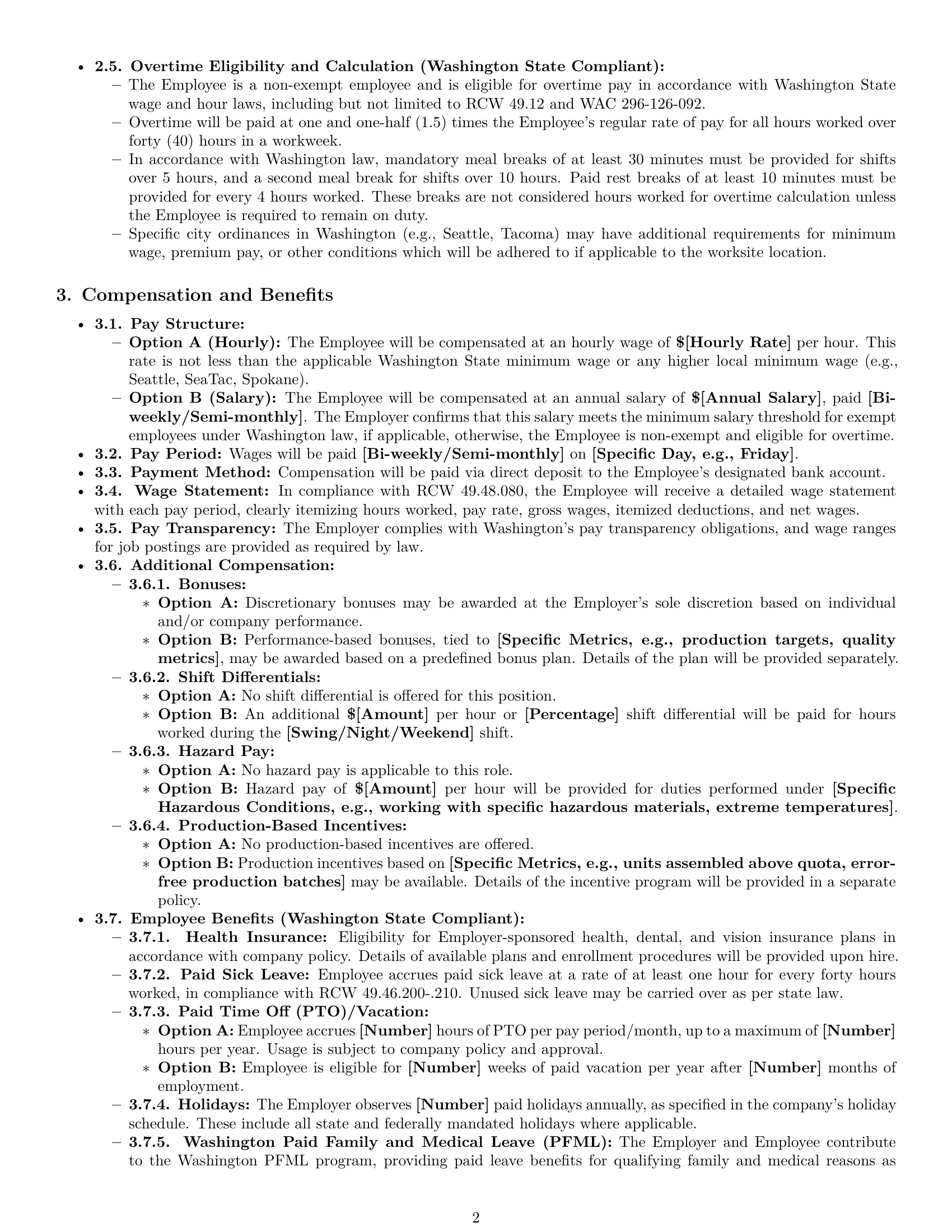 Preview page 2 of Pro Washington assembler employment contract template
