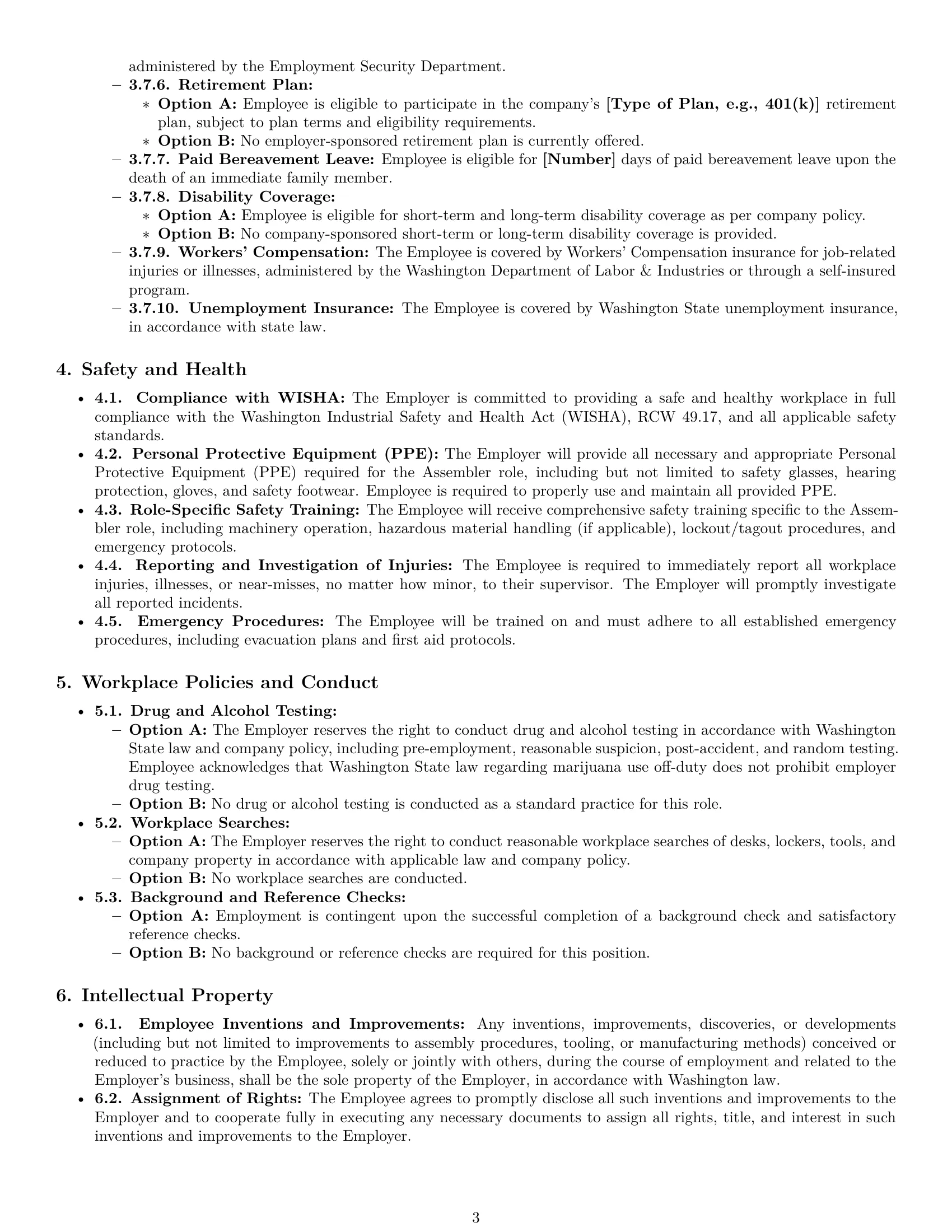 Preview page 3 of Pro Washington assembler employment contract template