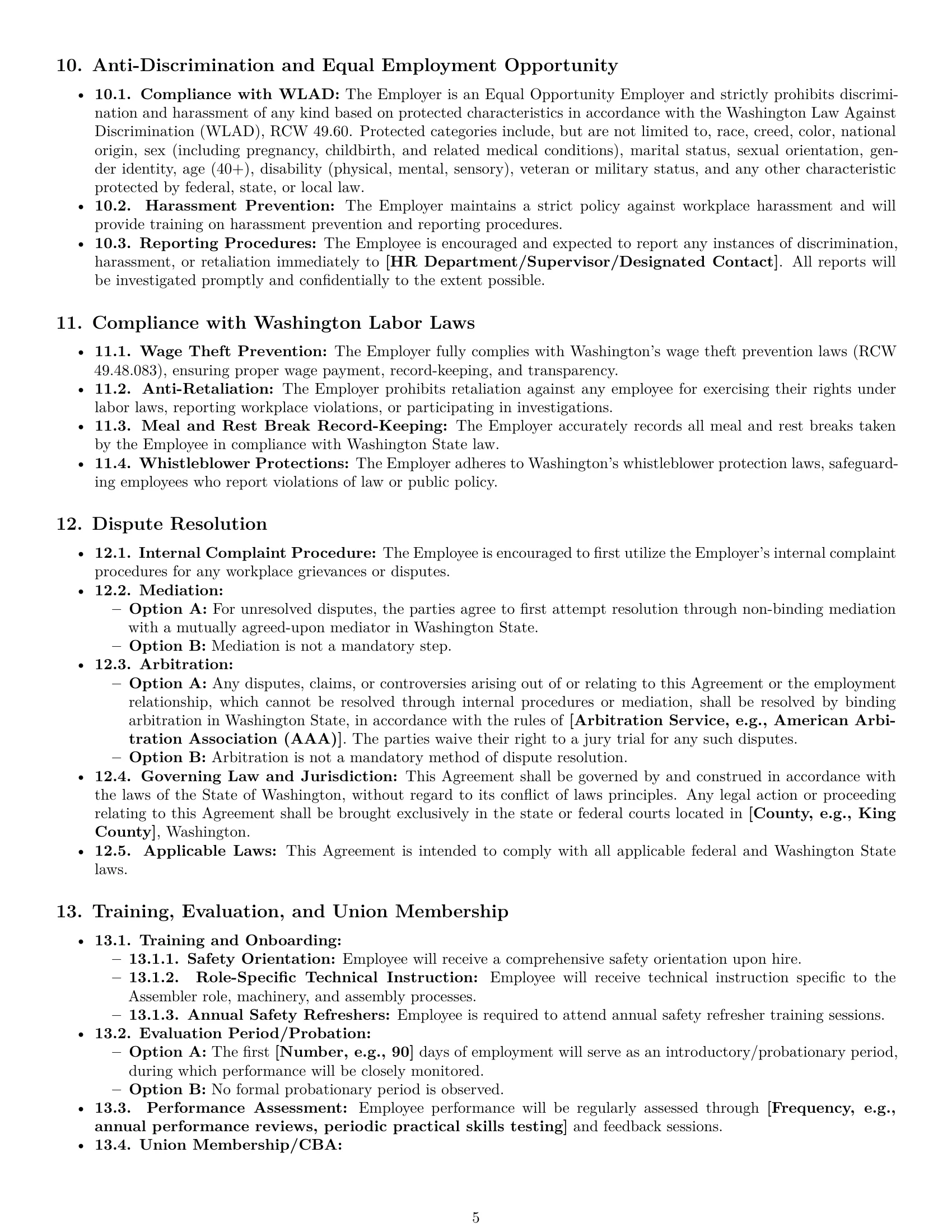 Preview page 5 of Pro Washington assembler employment contract template