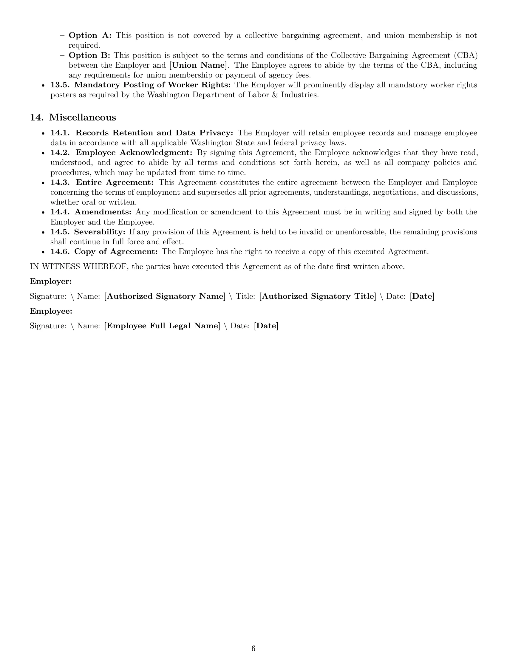Preview page 6 of Pro Washington assembler employment contract template