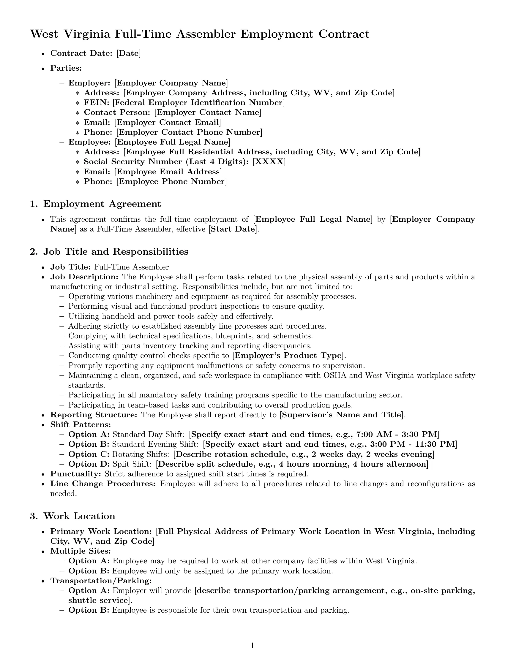 Preview page 1 of Pro West Virginia assembler employment contract template