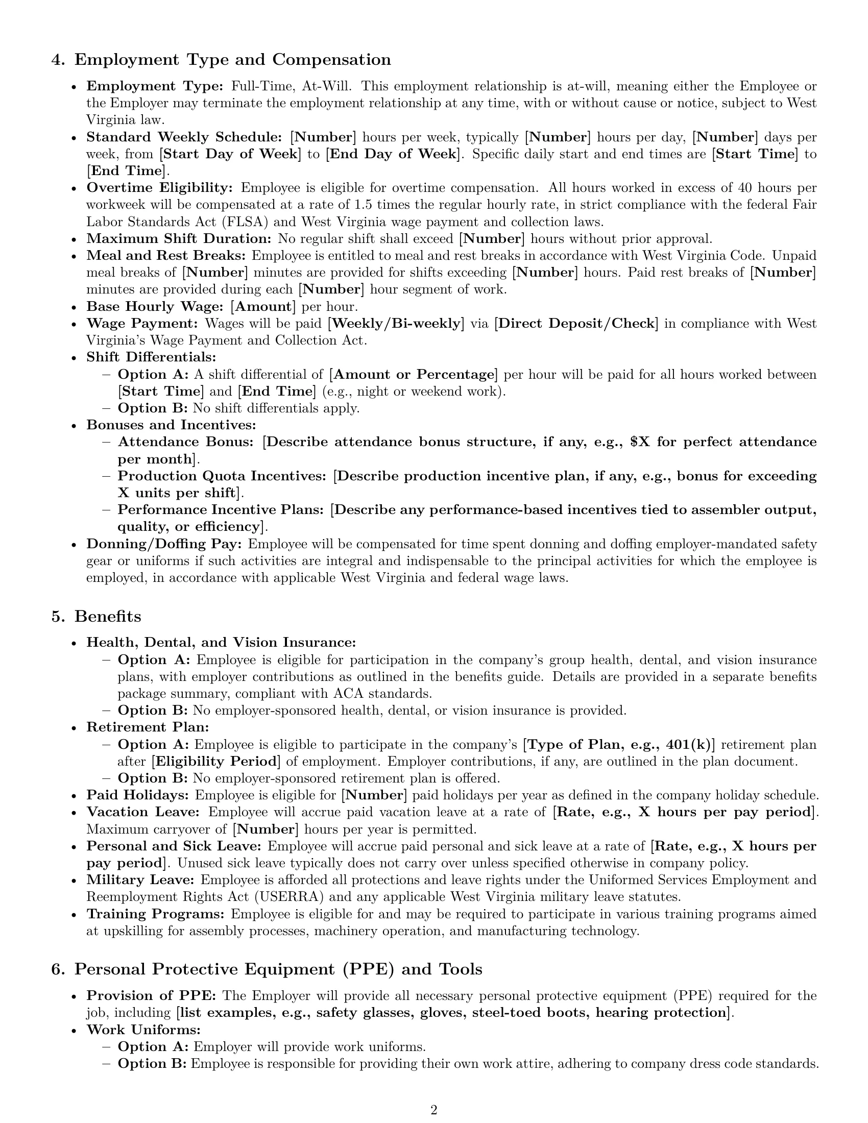 Preview page 2 of Pro West Virginia assembler employment contract template