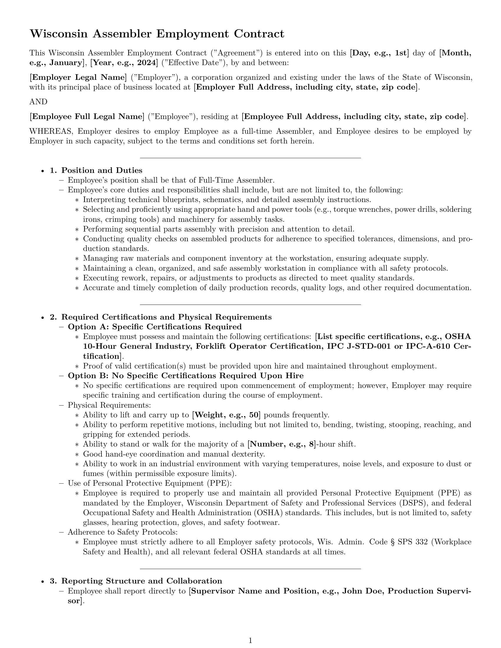 Preview page 1 of Pro Wisconsin assembler employment contract template