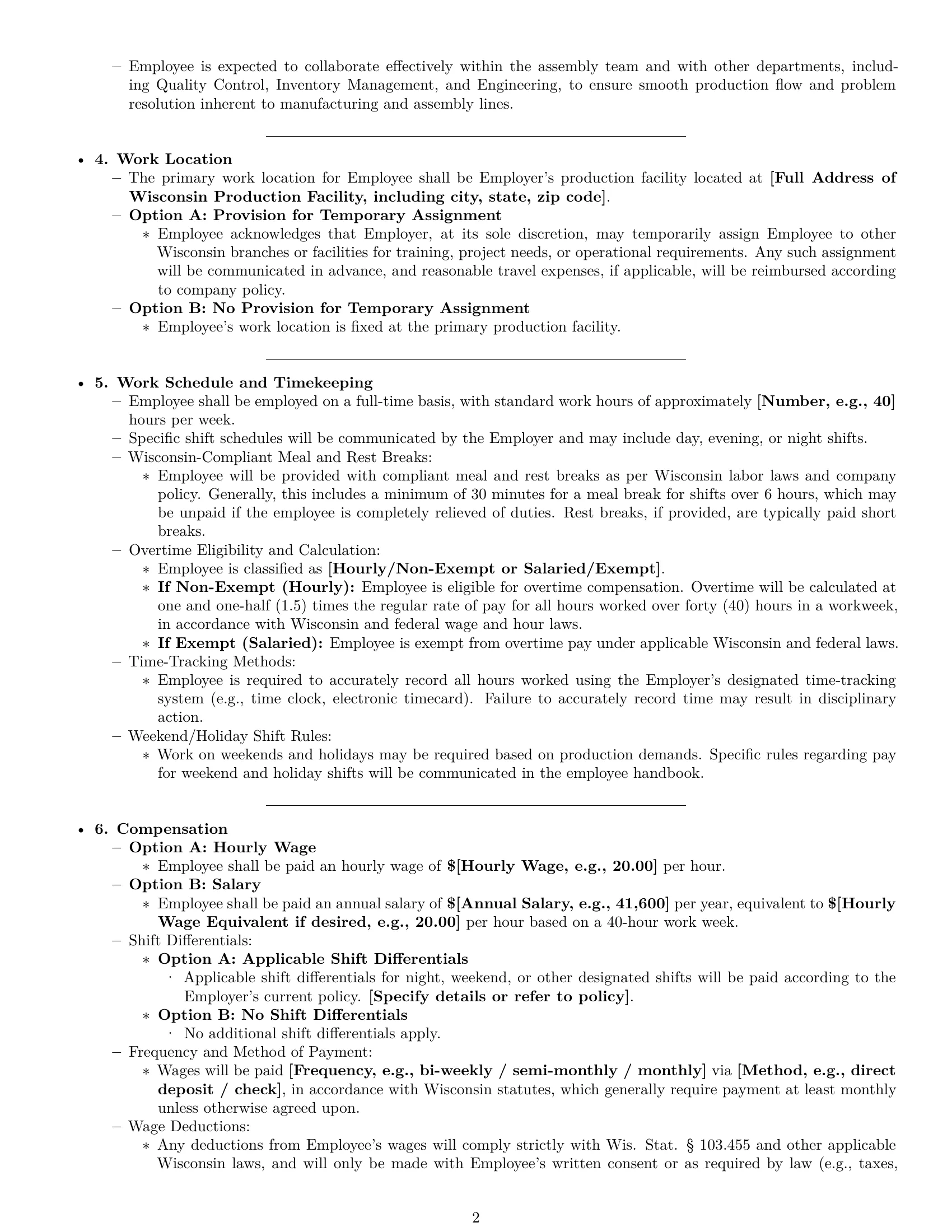 Preview page 2 of Pro Wisconsin assembler employment contract template