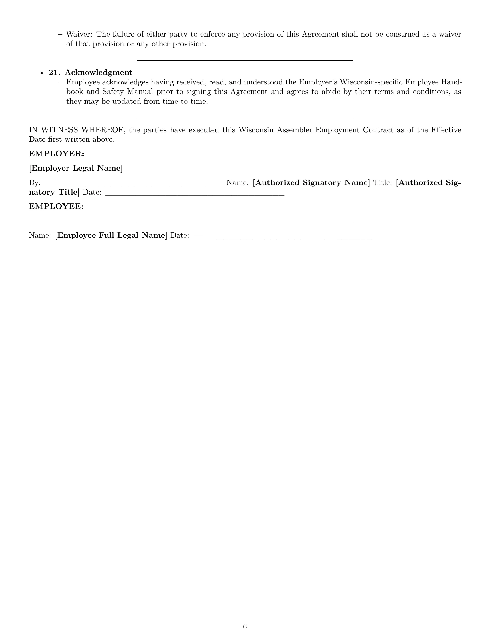 Preview page 6 of Pro Wisconsin assembler employment contract template