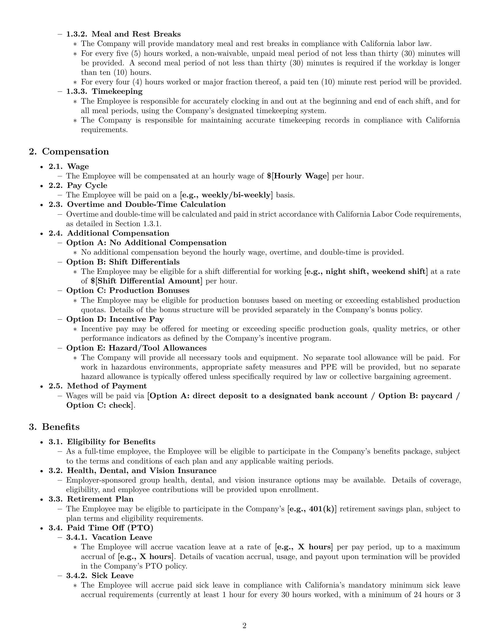 Preview page 2 of Pro California assembler employment contract template
