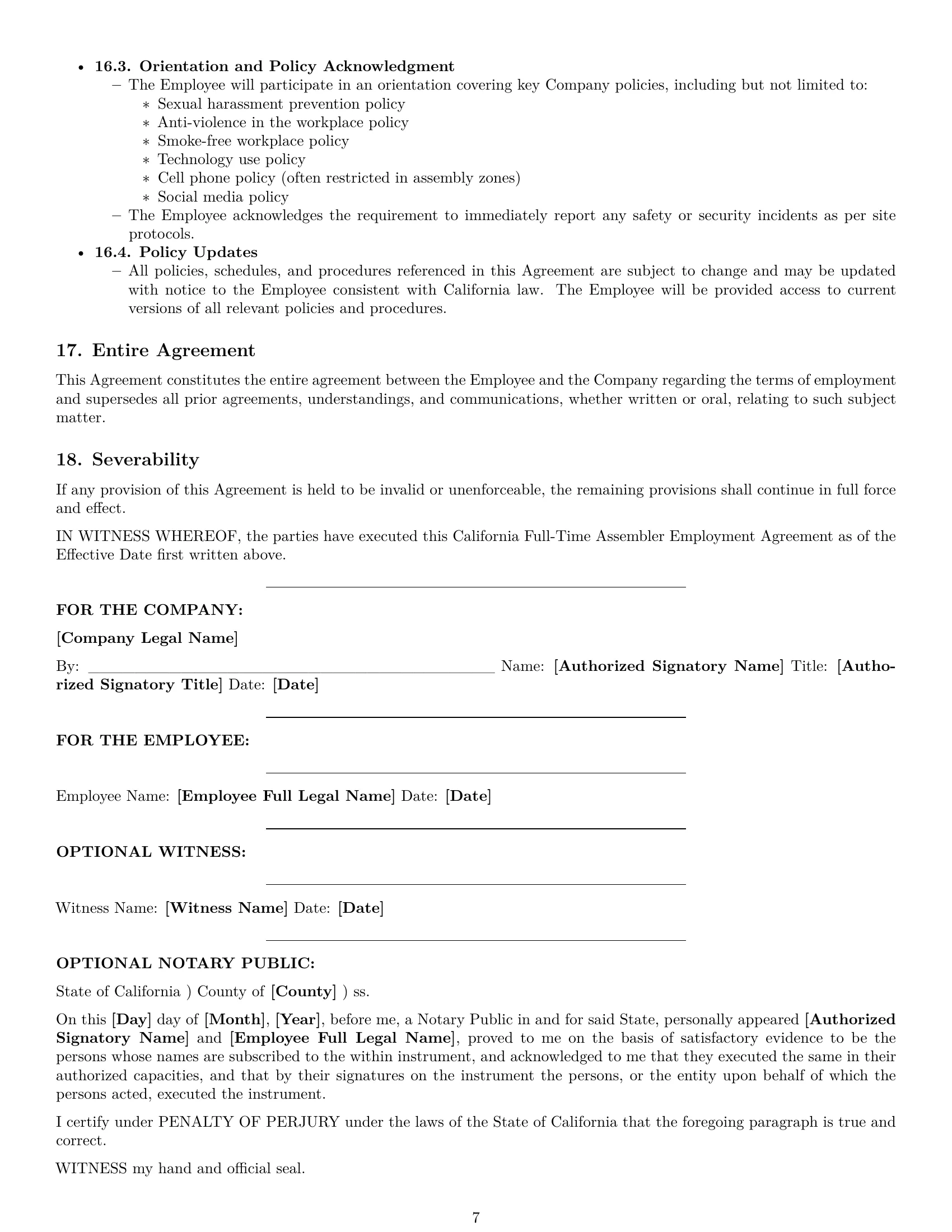 Preview page 7 of Pro California assembler employment contract template