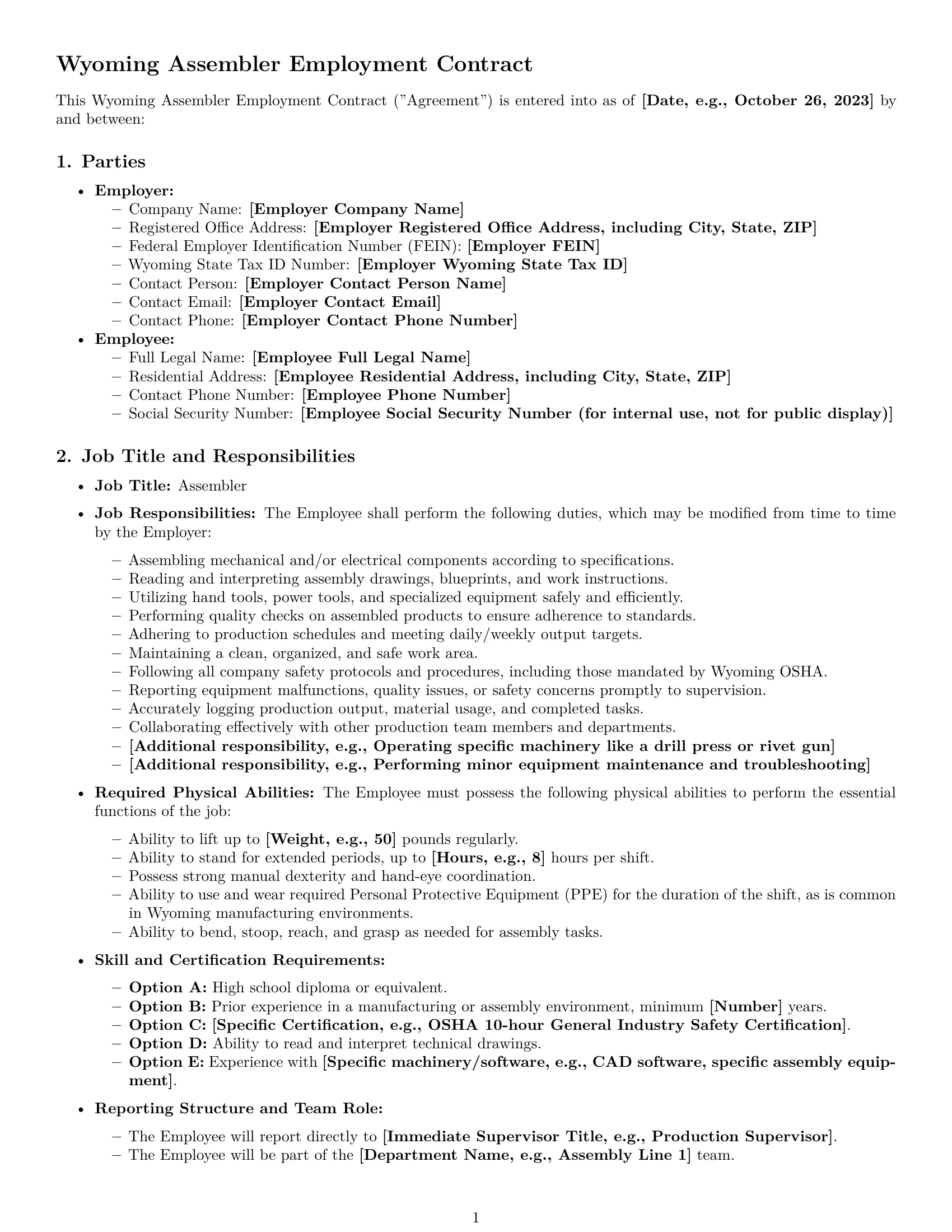 Preview page 1 of Pro Wyoming assembler employment contract template