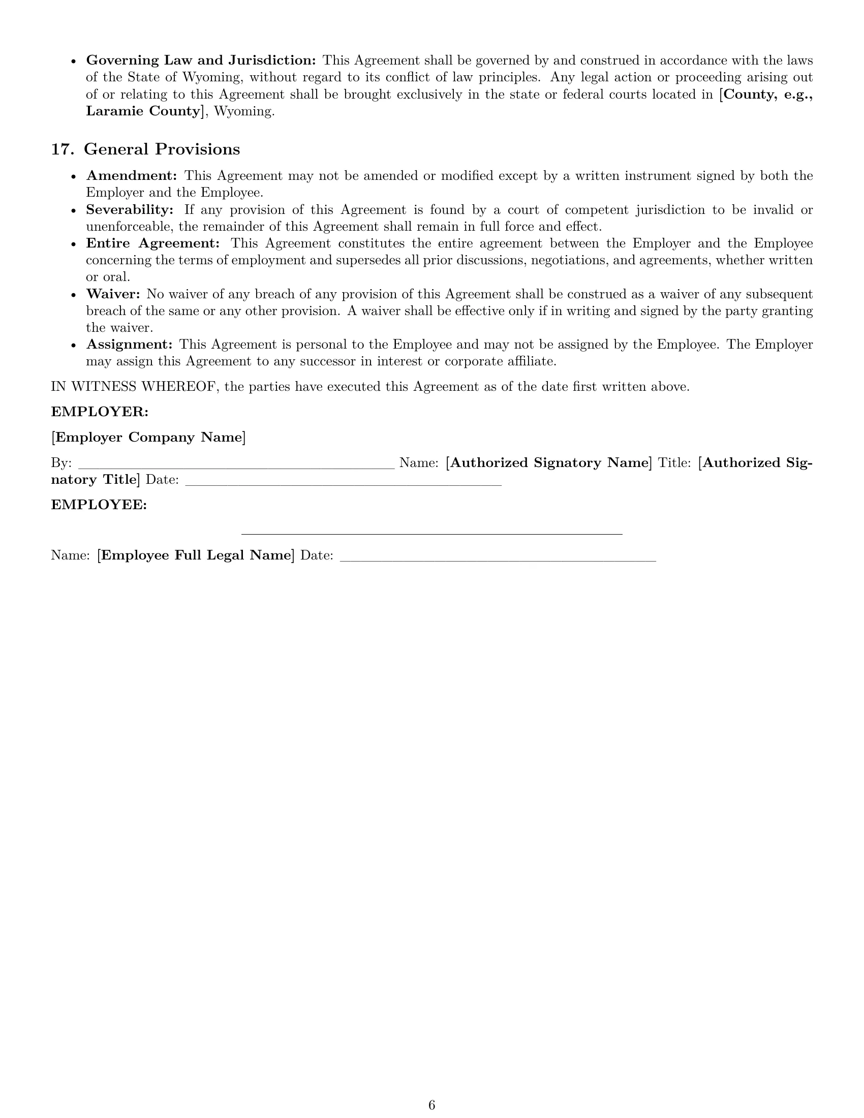 Preview page 6 of Pro Wyoming assembler employment contract template