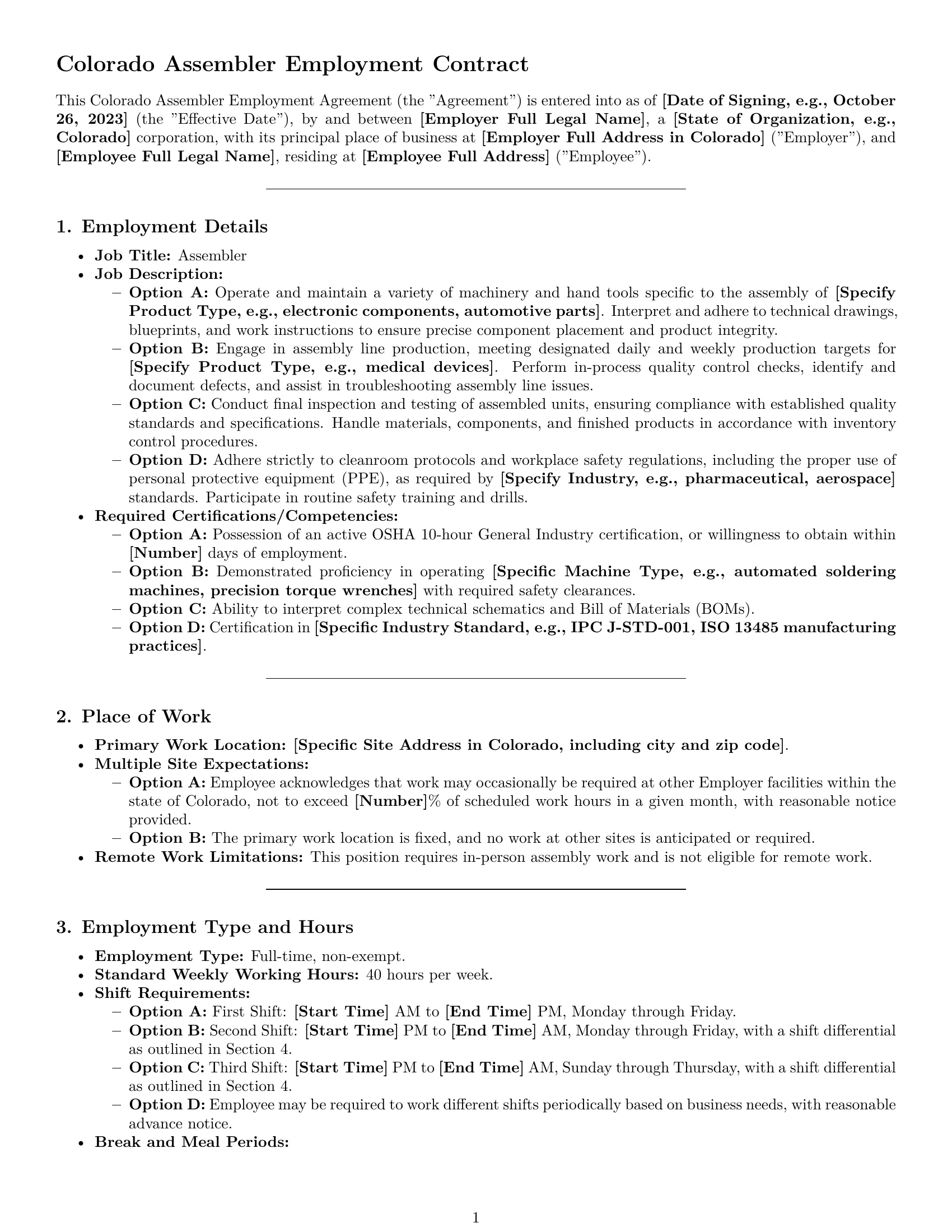 Preview page 1 of Pro Colorado assembler employment contract template