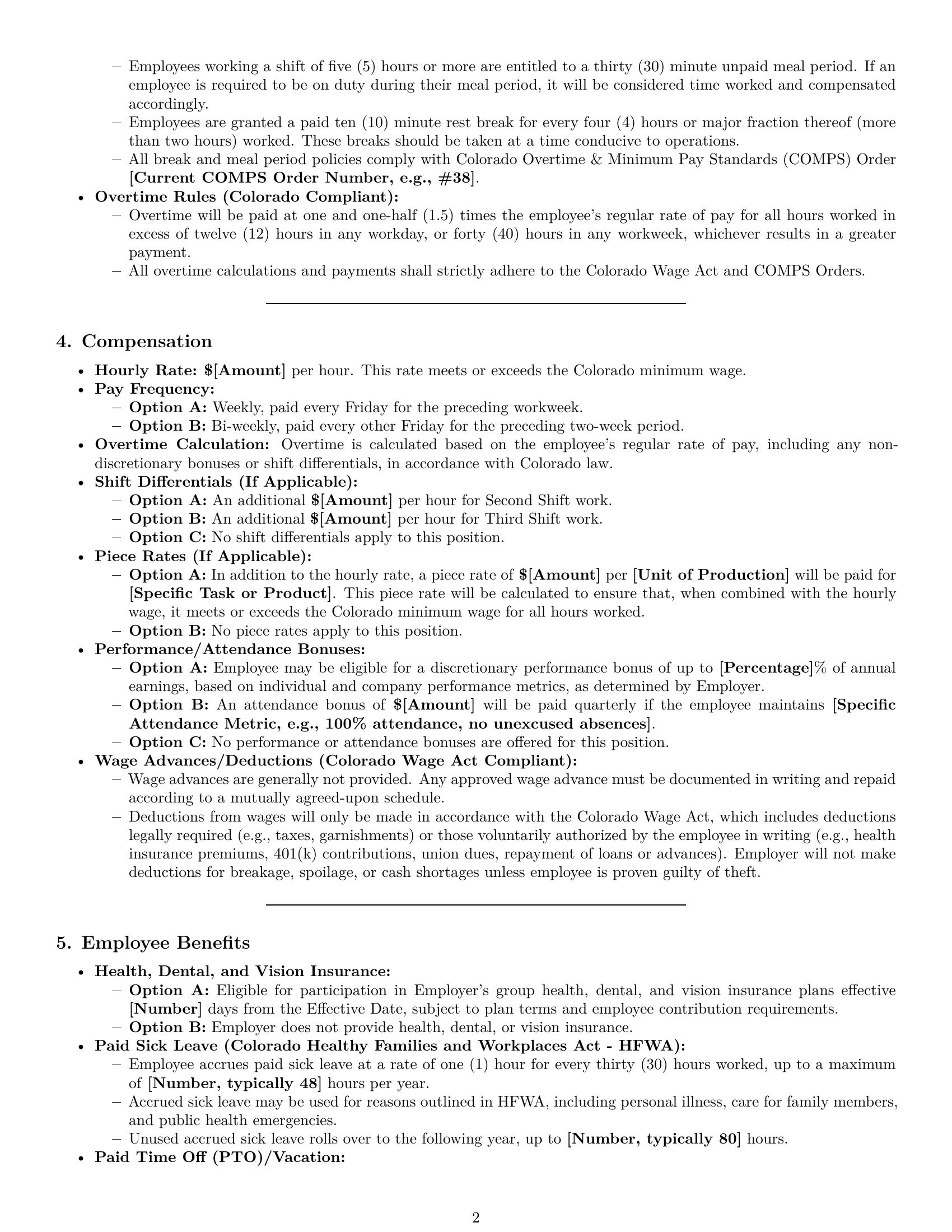 Preview page 2 of Pro Colorado assembler employment contract template