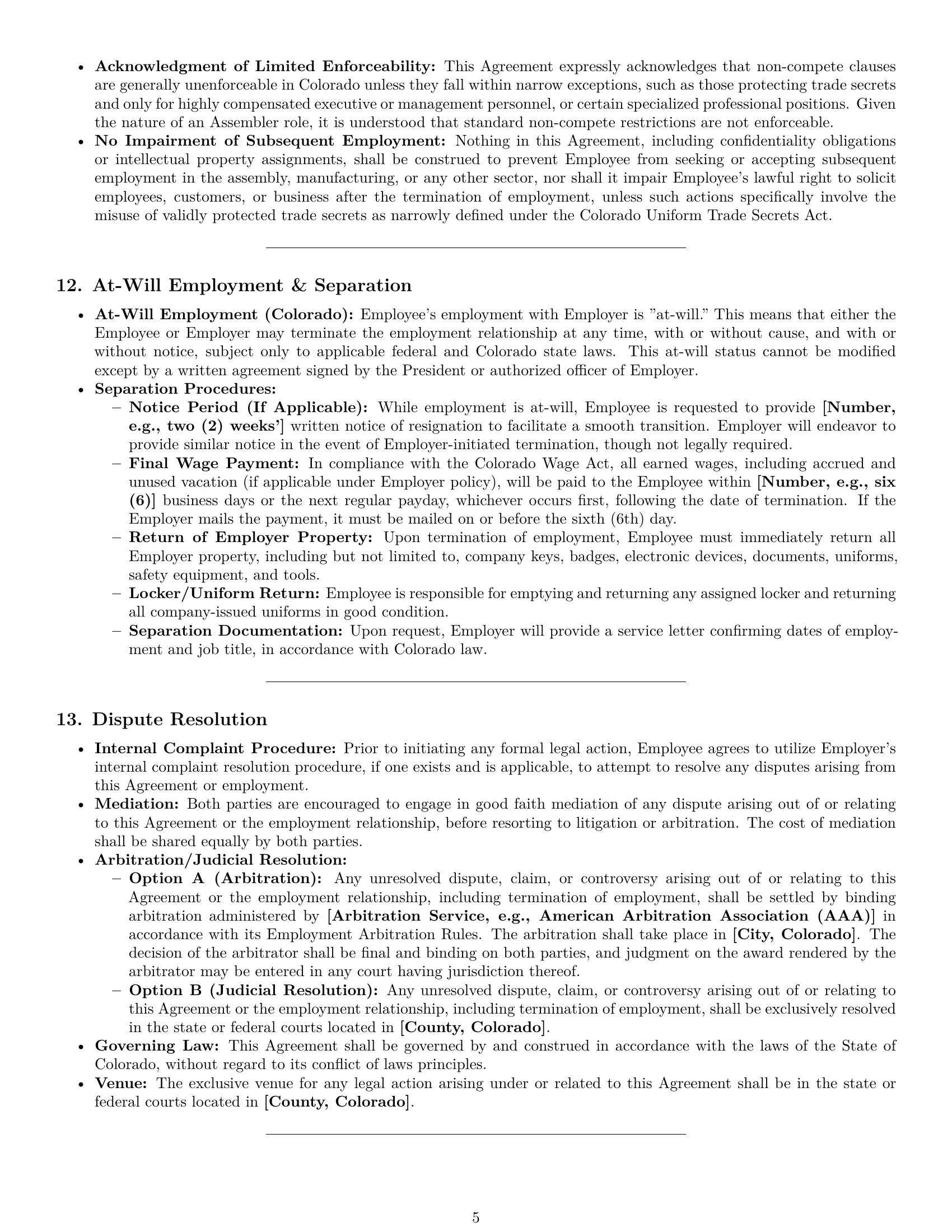 Preview page 5 of Pro Colorado assembler employment contract template