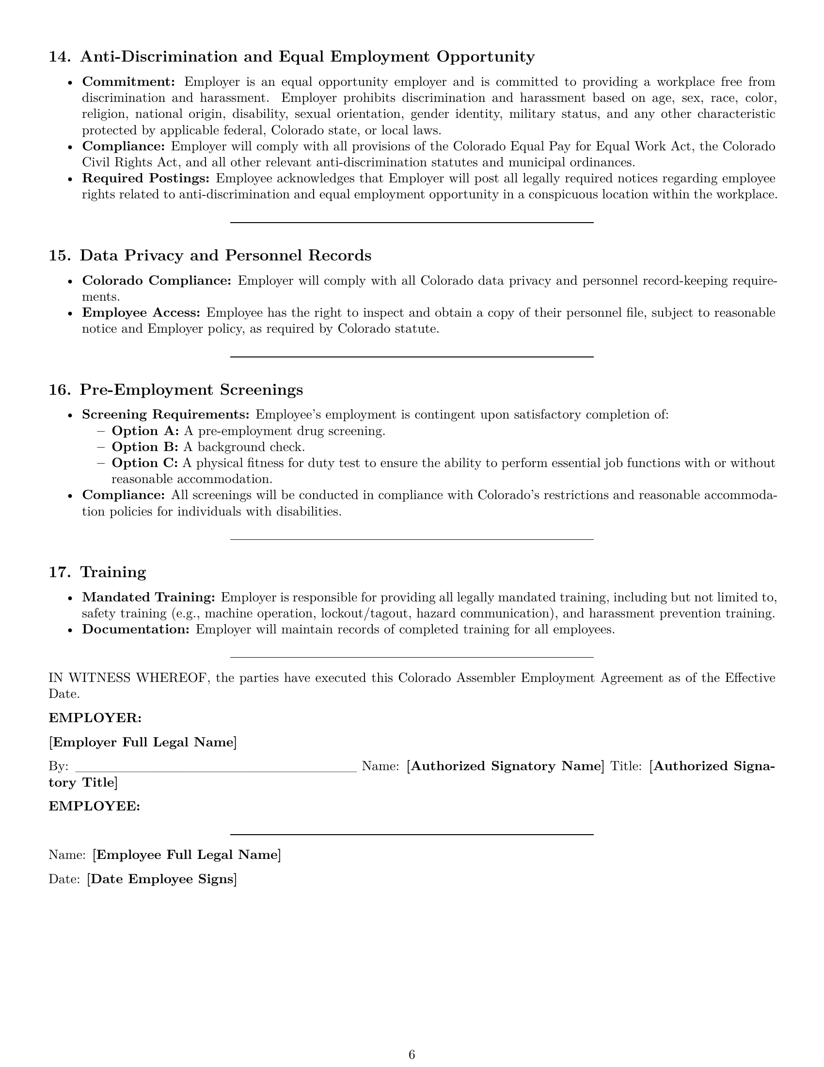 Preview page 6 of Pro Colorado assembler employment contract template