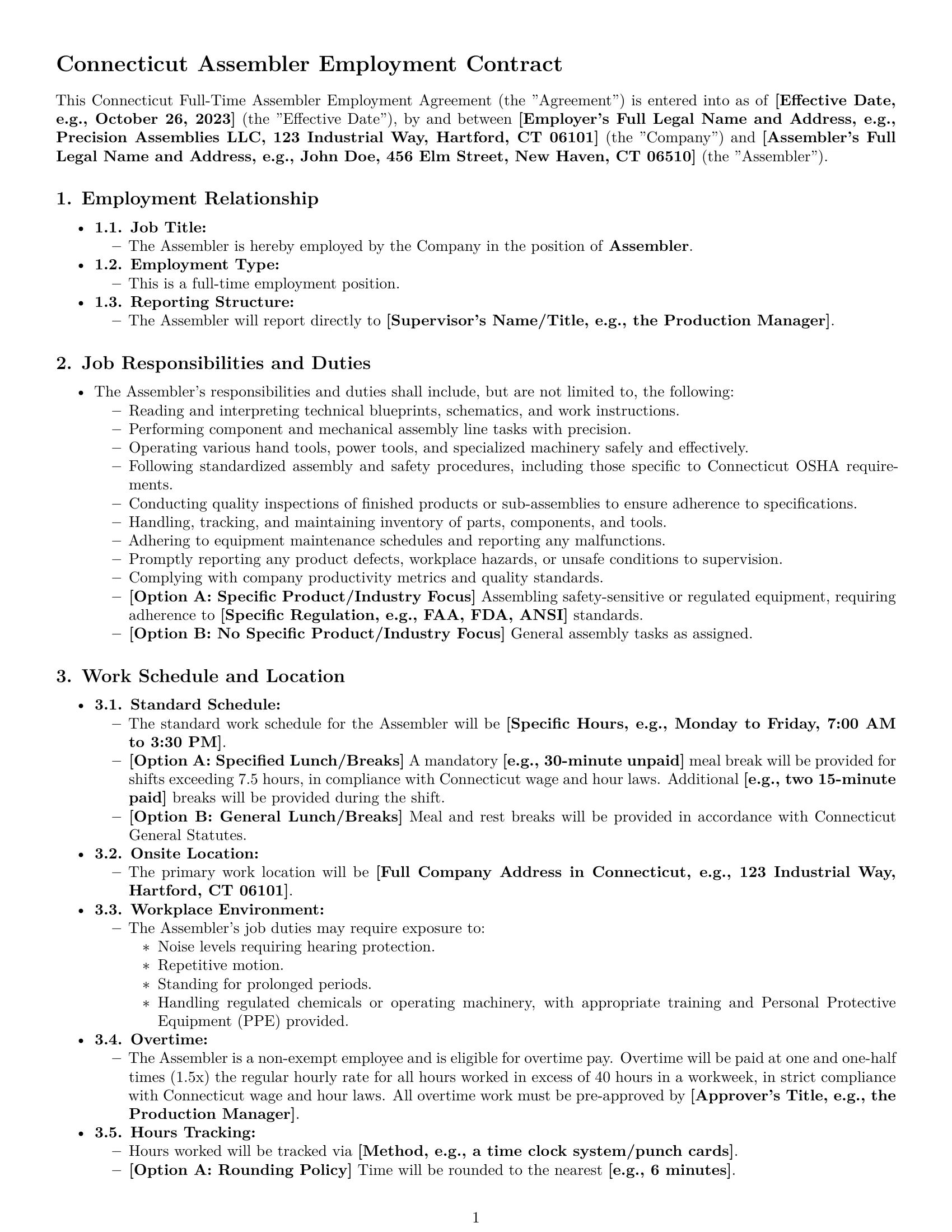 Preview page 1 of Pro Connecticut assembler employment contract template