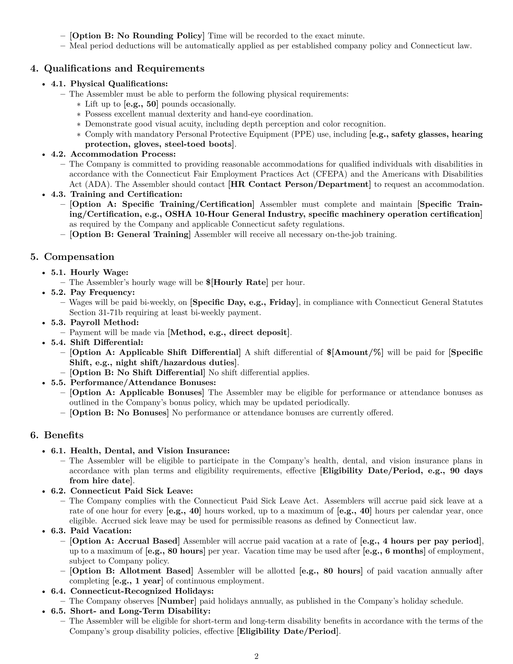 Preview page 2 of Pro Connecticut assembler employment contract template
