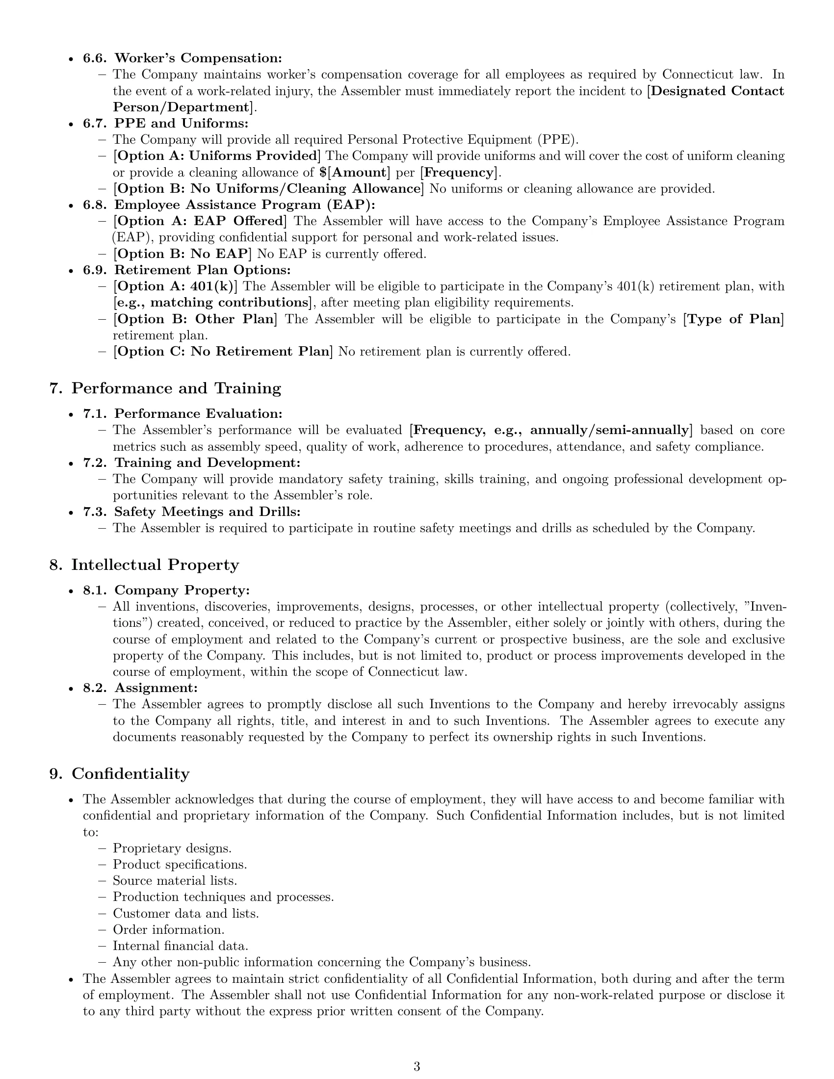 Preview page 3 of Pro Connecticut assembler employment contract template