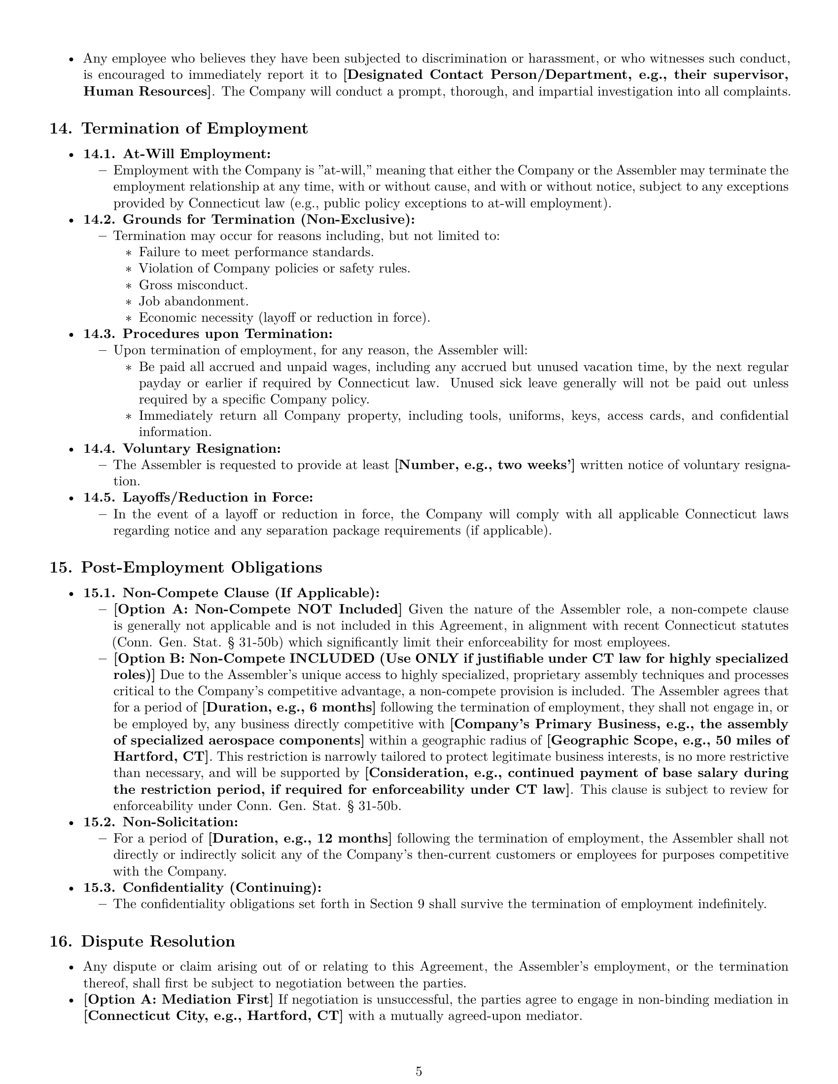 Preview page 5 of Pro Connecticut assembler employment contract template