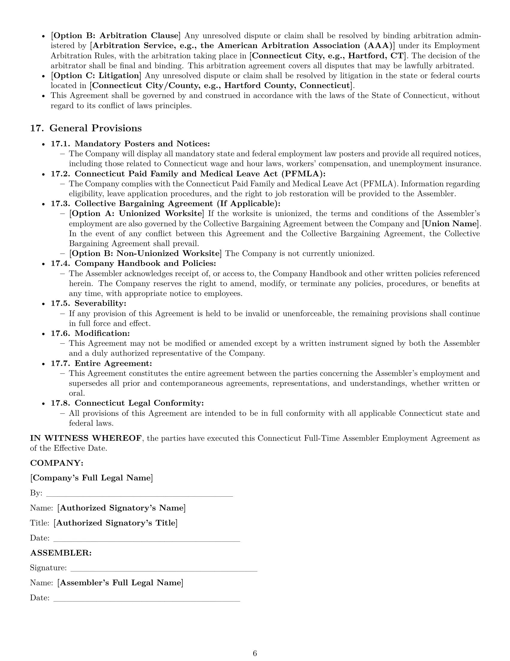 Preview page 6 of Pro Connecticut assembler employment contract template