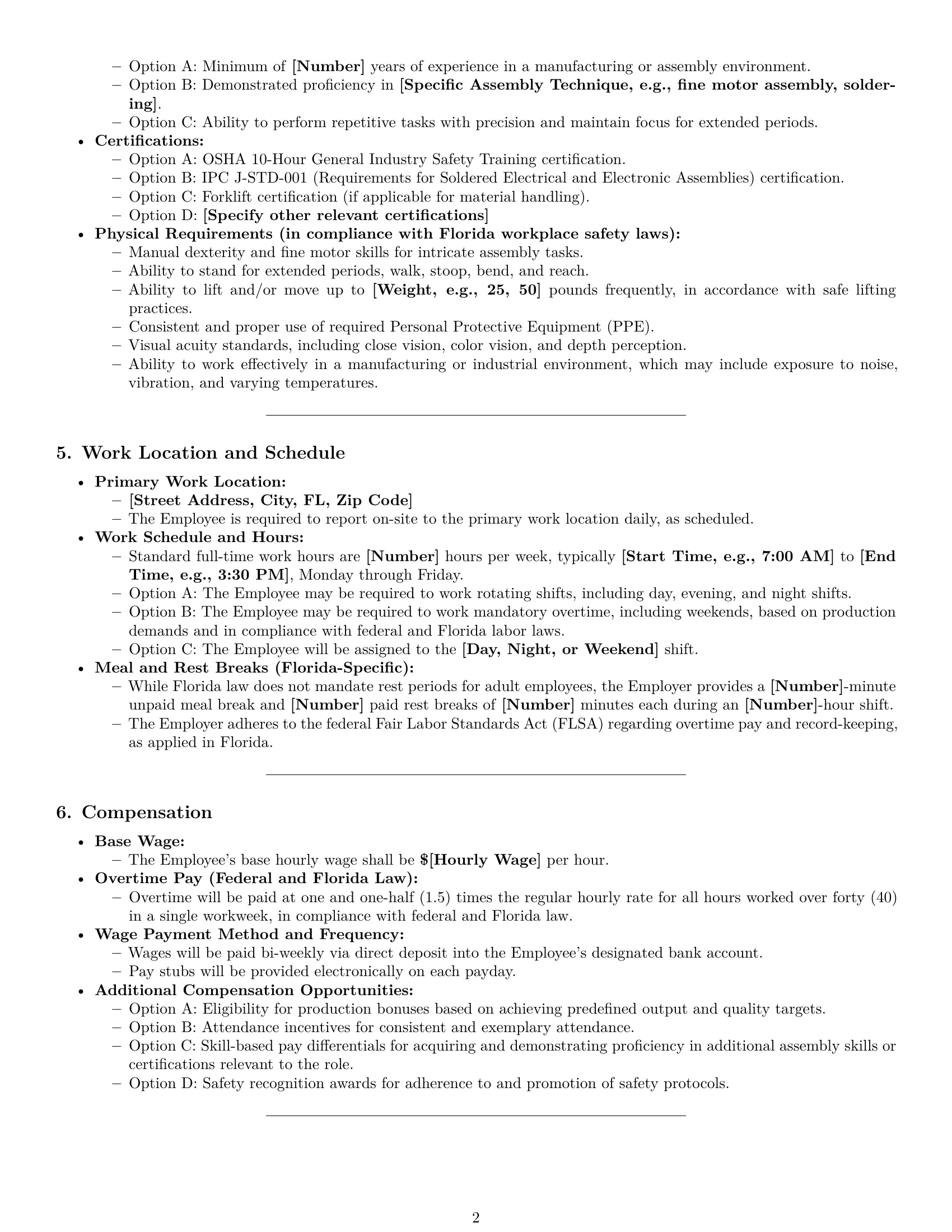 Preview page 2 of Pro Florida assembler employment contract template