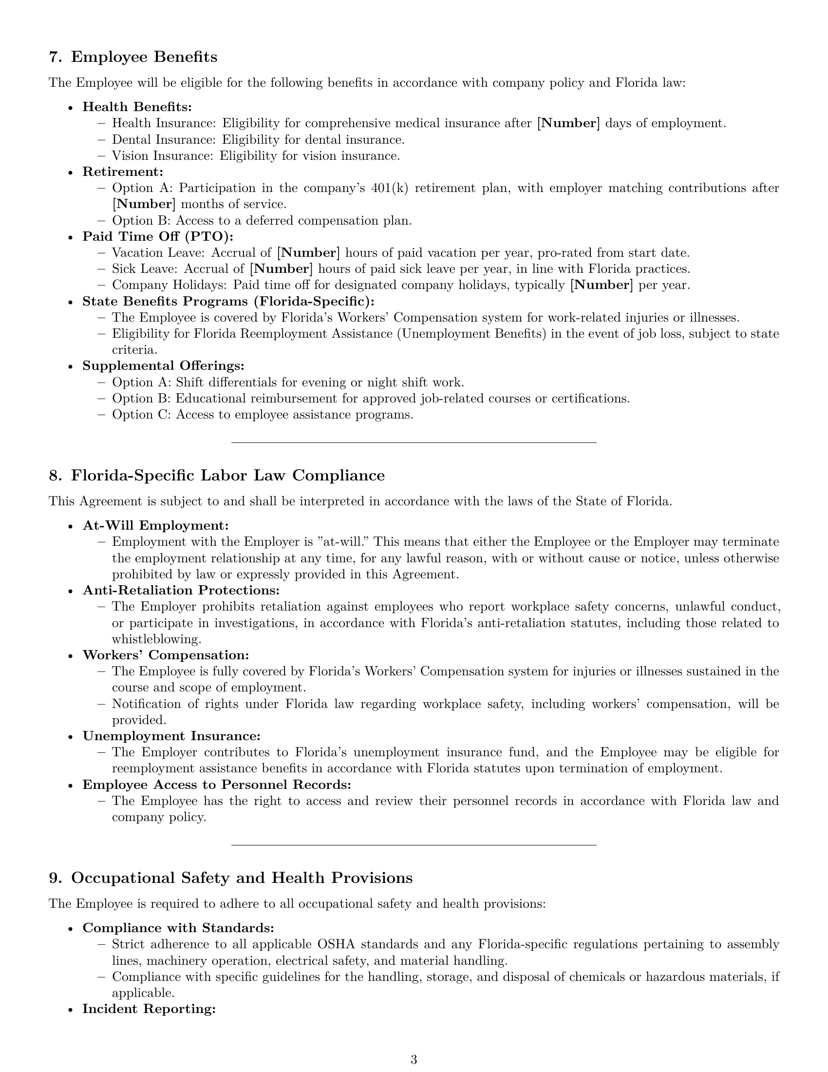Preview page 3 of Pro Florida assembler employment contract template