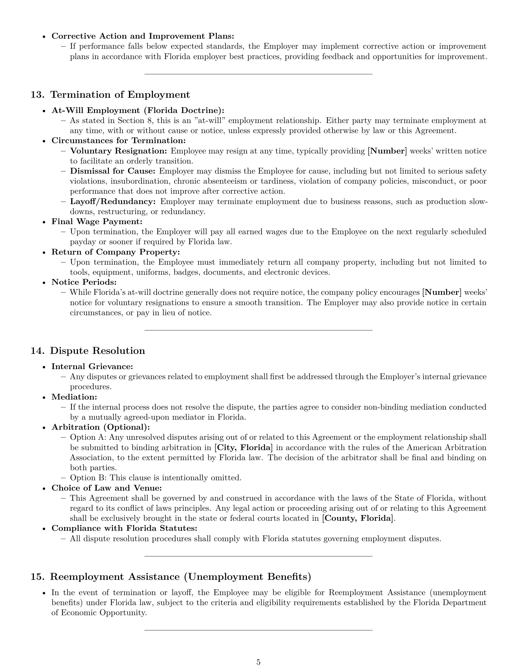 Preview page 5 of Pro Florida assembler employment contract template