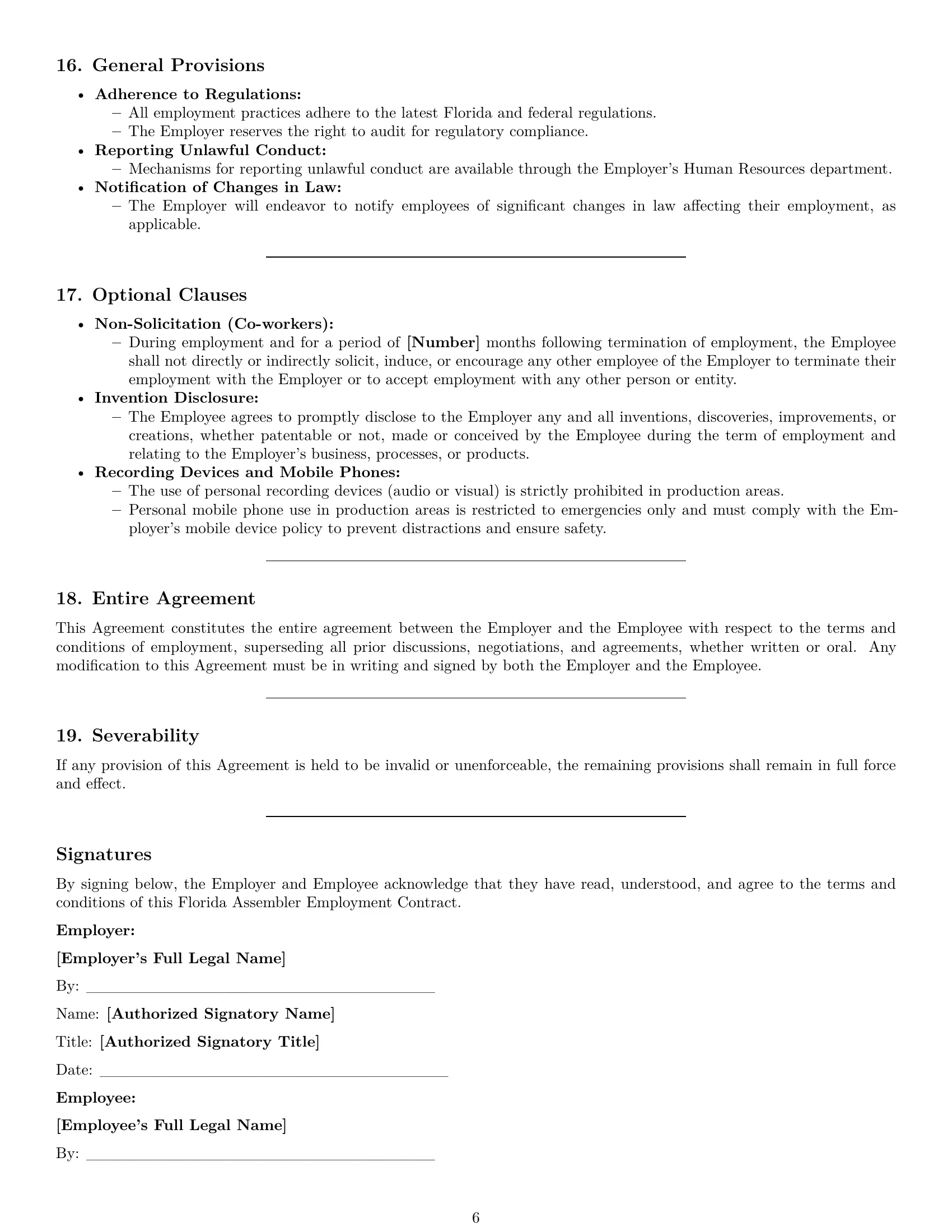Preview page 6 of Pro Florida assembler employment contract template