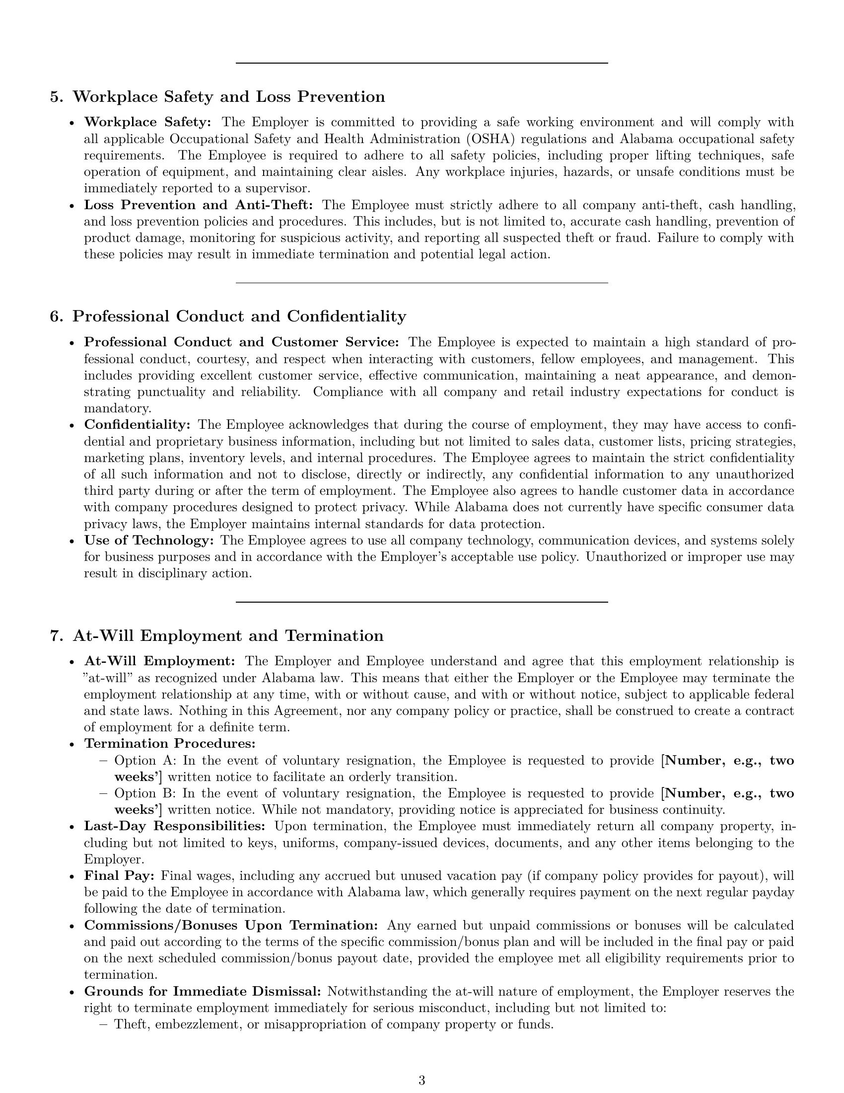 Preview page 3 of Pro Alabama retail sales associate employment contract template