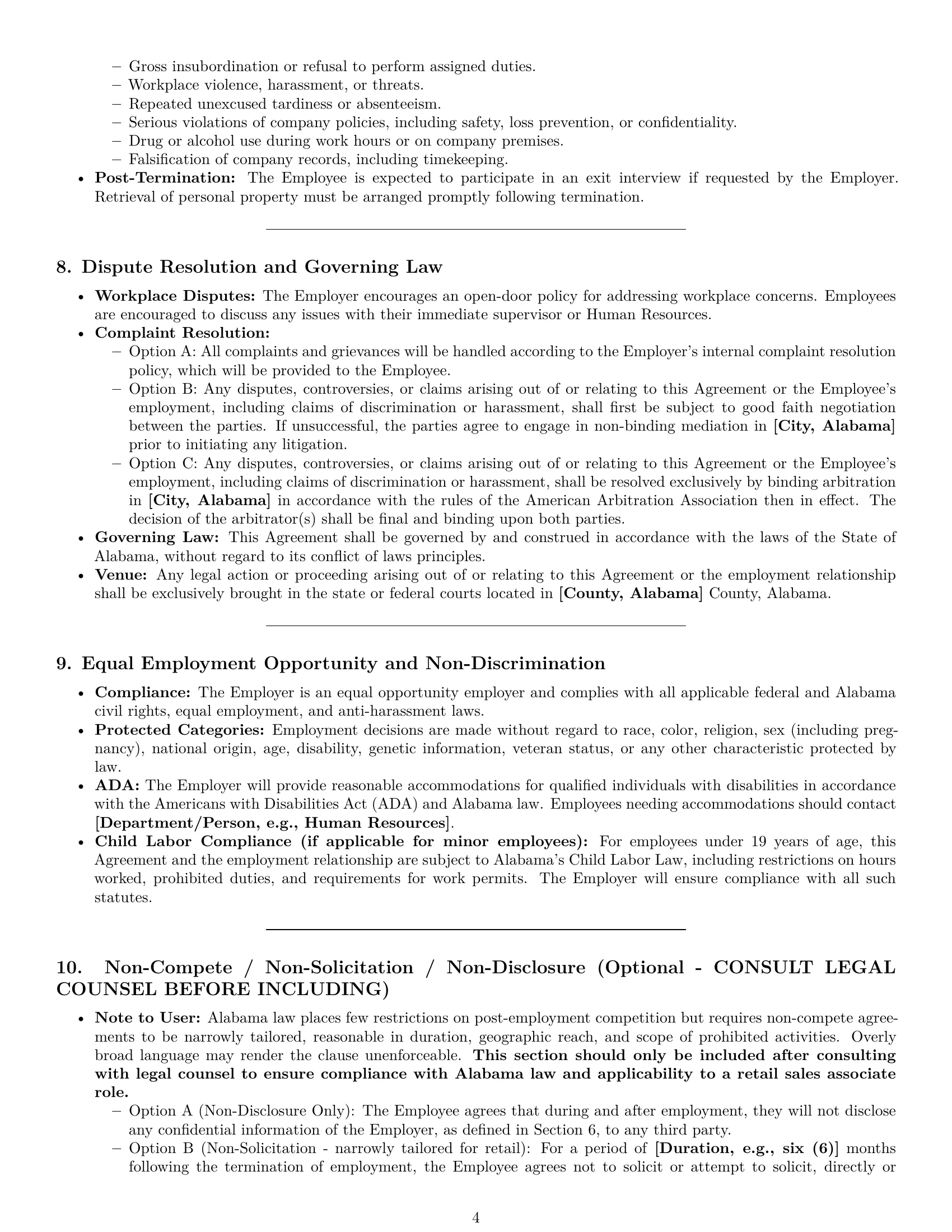Preview page 4 of Pro Alabama retail sales associate employment contract template