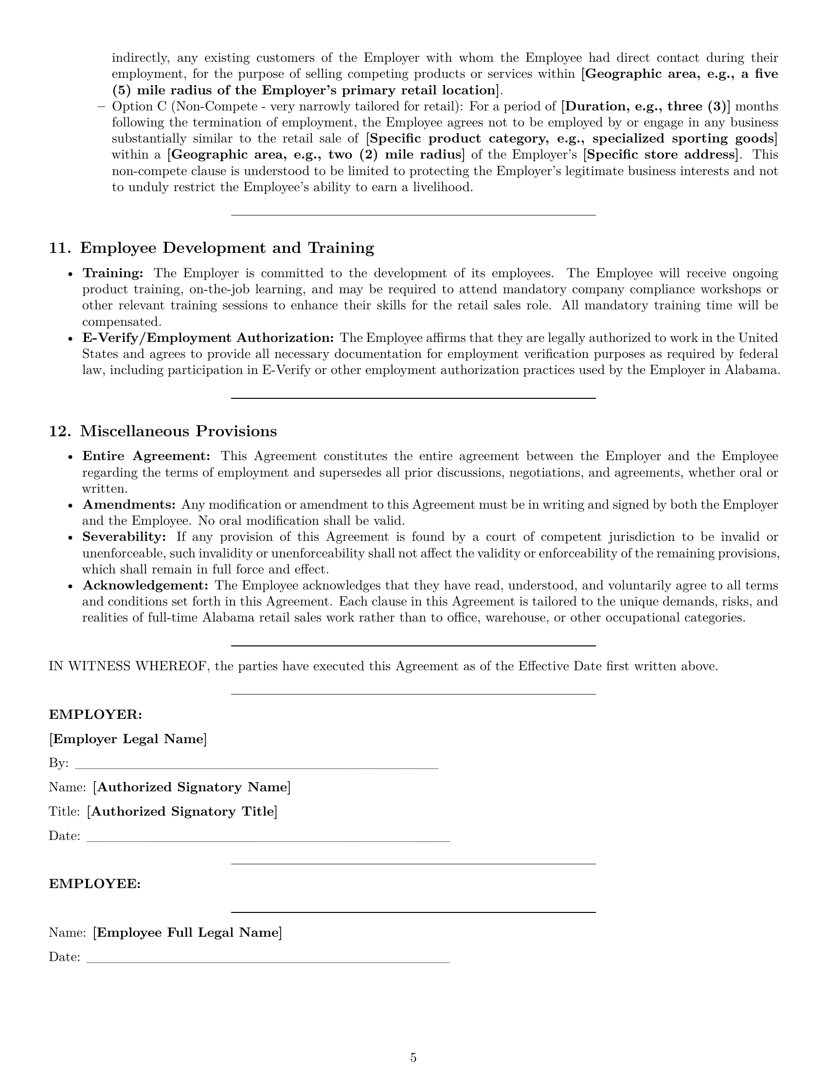 Preview page 5 of Pro Alabama retail sales associate employment contract template