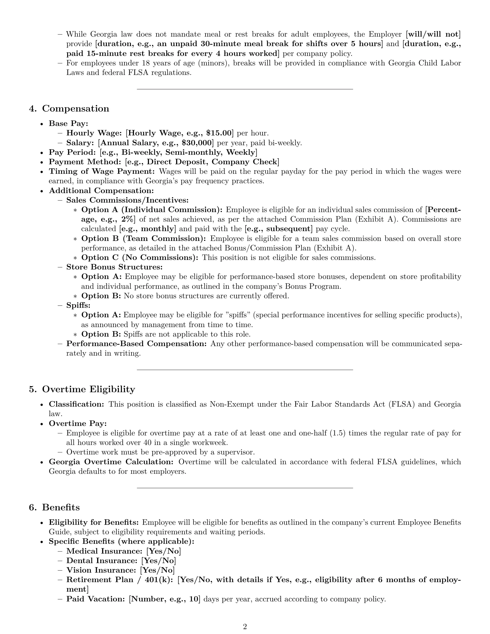 Preview page 2 of Pro Georgia retail sales associate employment contract template