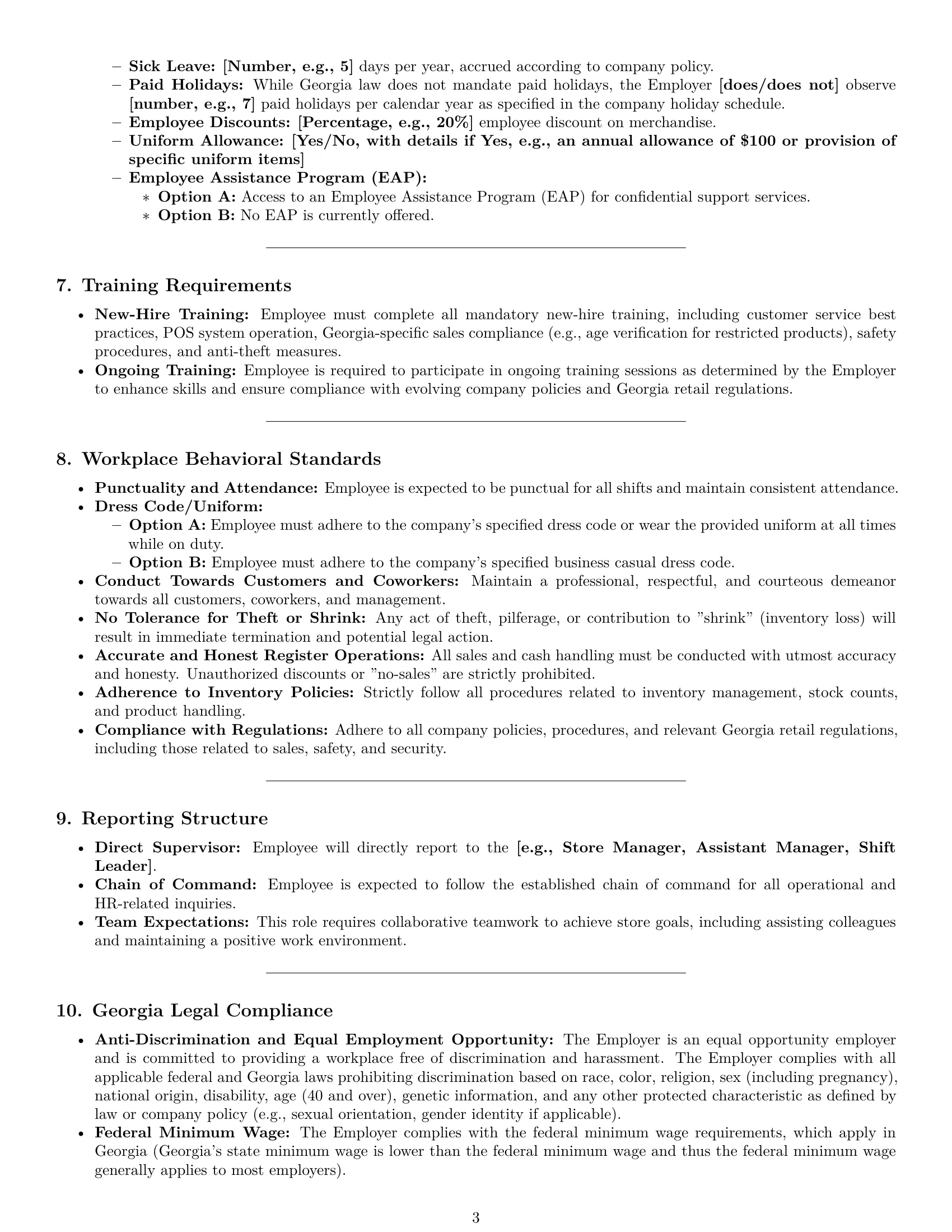 Preview page 3 of Pro Georgia retail sales associate employment contract template