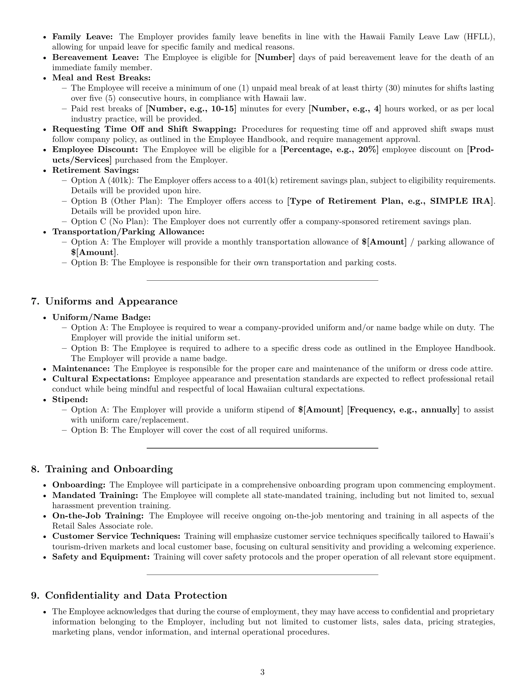 Preview page 3 of Pro Hawaii retail sales associate employment contract template