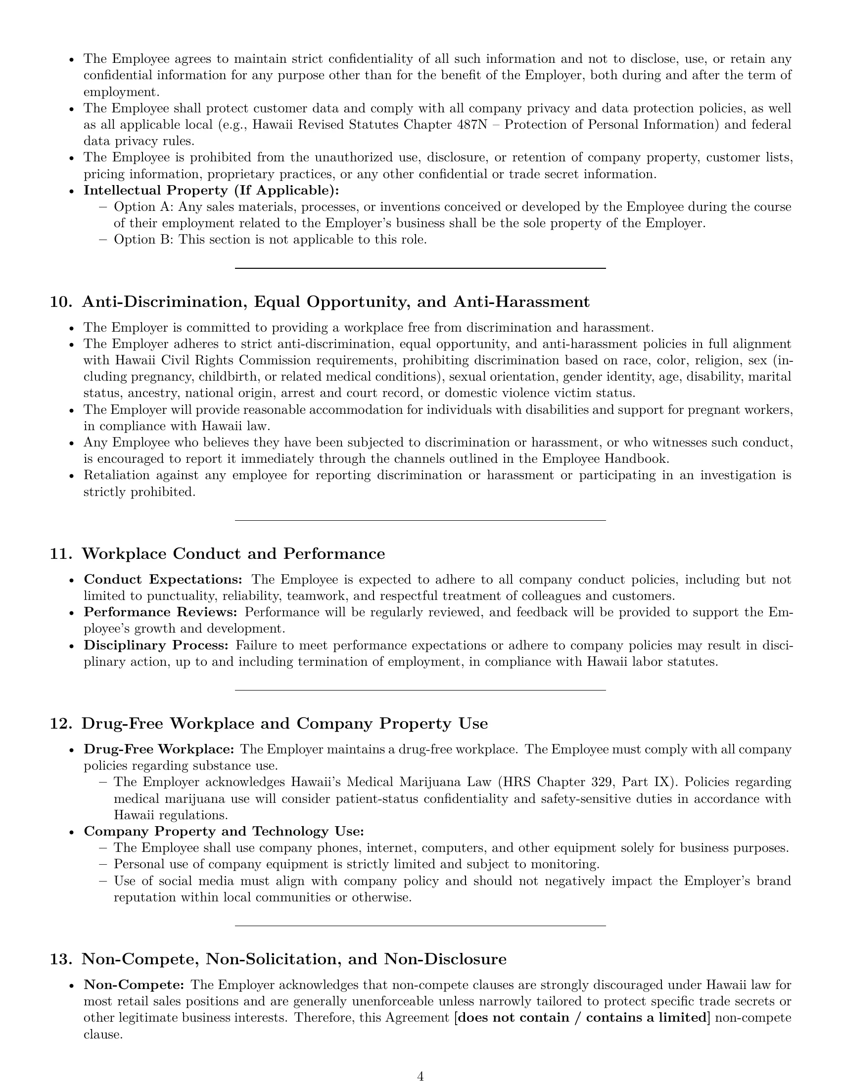 Preview page 4 of Pro Hawaii retail sales associate employment contract template