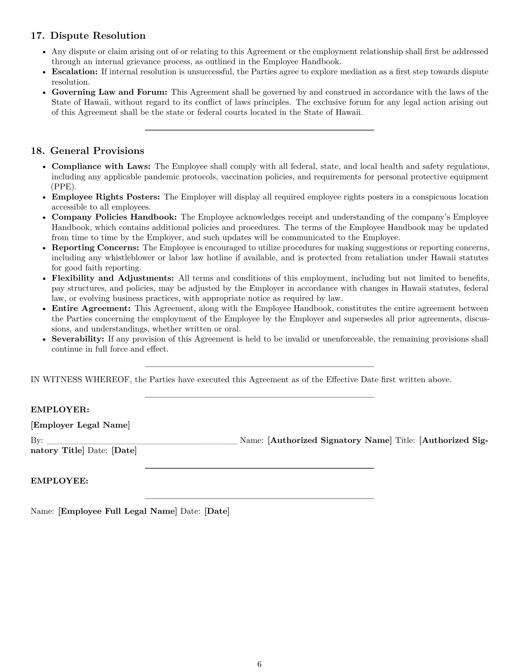 Preview page 6 of Pro Hawaii retail sales associate employment contract template