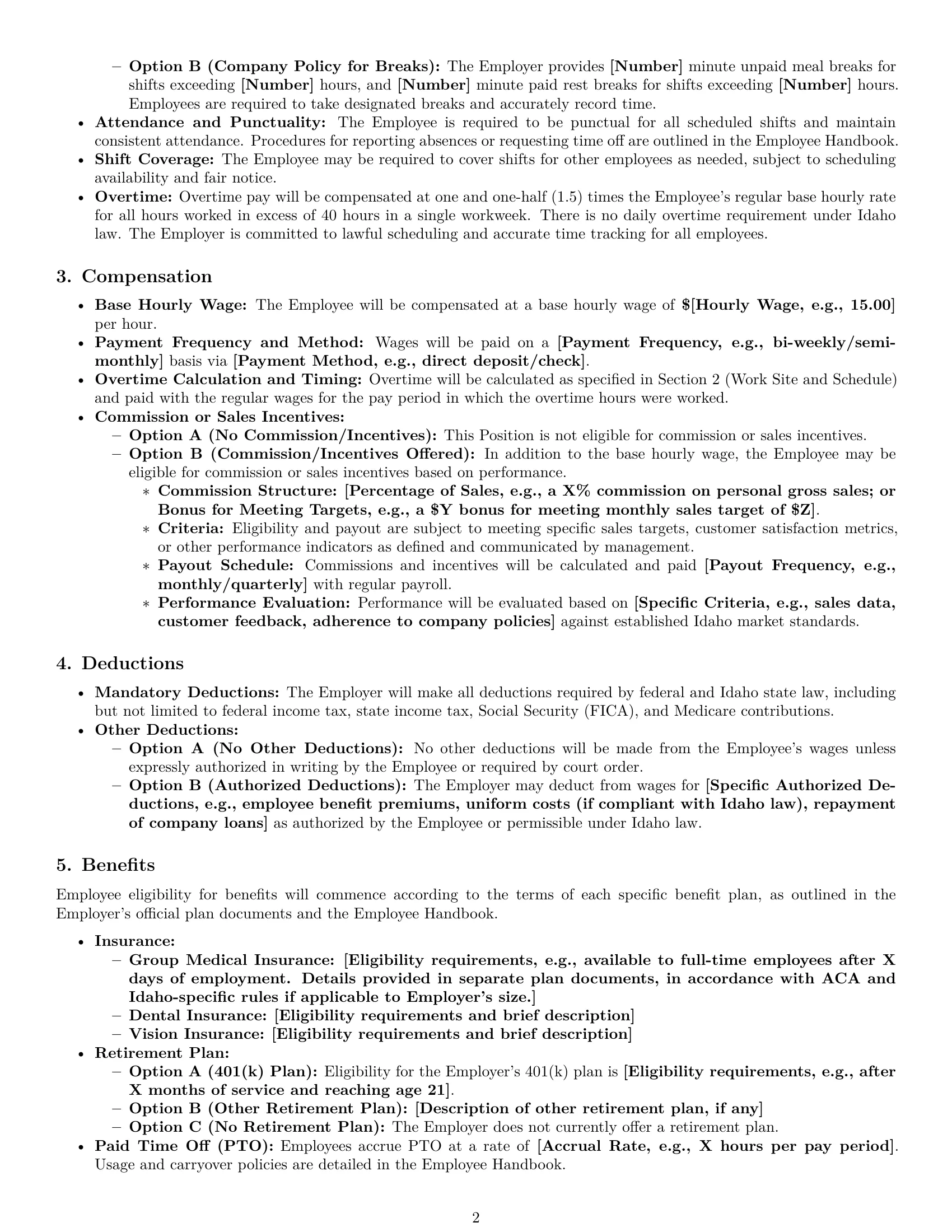 Preview page 2 of Pro Idaho retail sales associate employment contract template