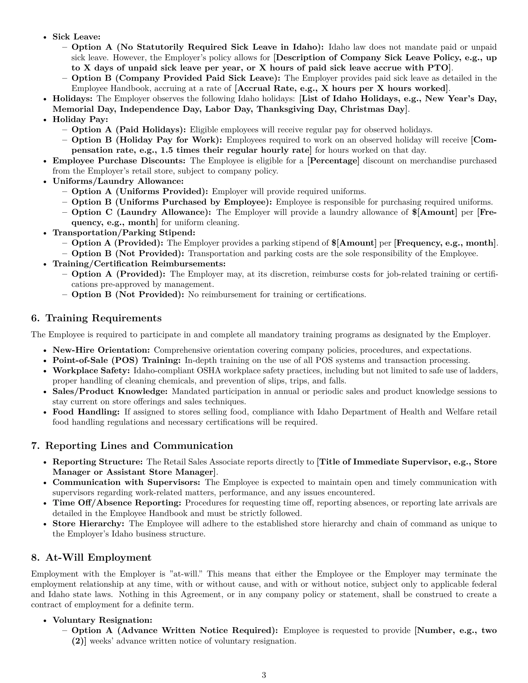 Preview page 3 of Pro Idaho retail sales associate employment contract template
