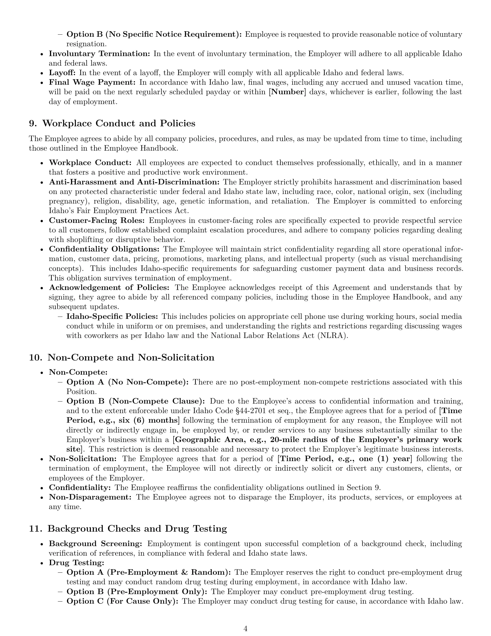 Preview page 4 of Pro Idaho retail sales associate employment contract template