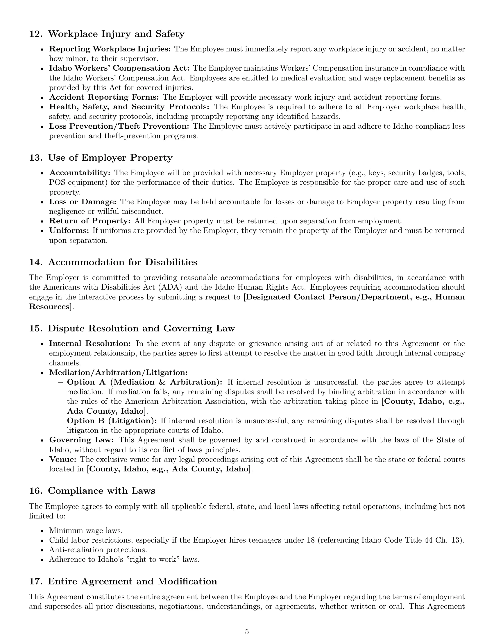 Preview page 5 of Pro Idaho retail sales associate employment contract template
