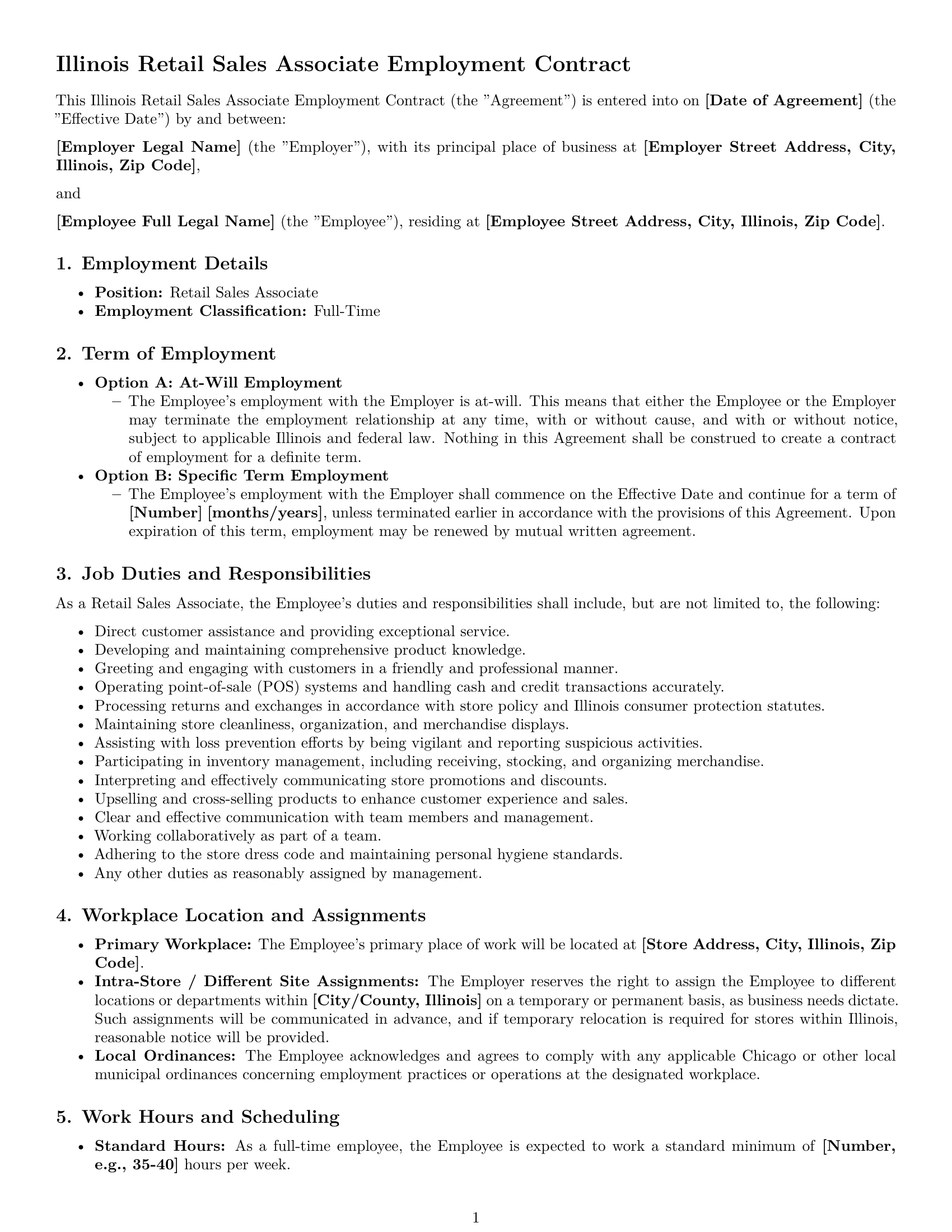 Preview page 1 of Pro Illinois retail sales associate employment contract template