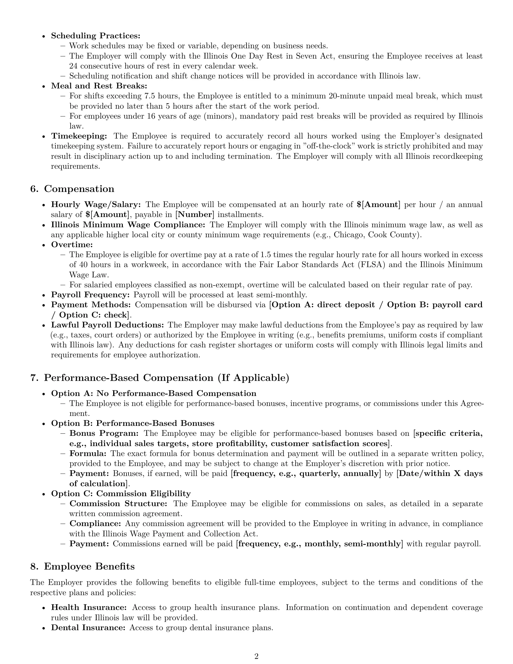 Preview page 2 of Pro Illinois retail sales associate employment contract template