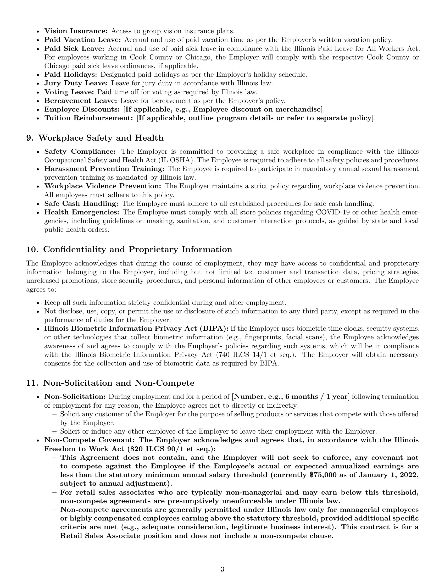 Preview page 3 of Pro Illinois retail sales associate employment contract template