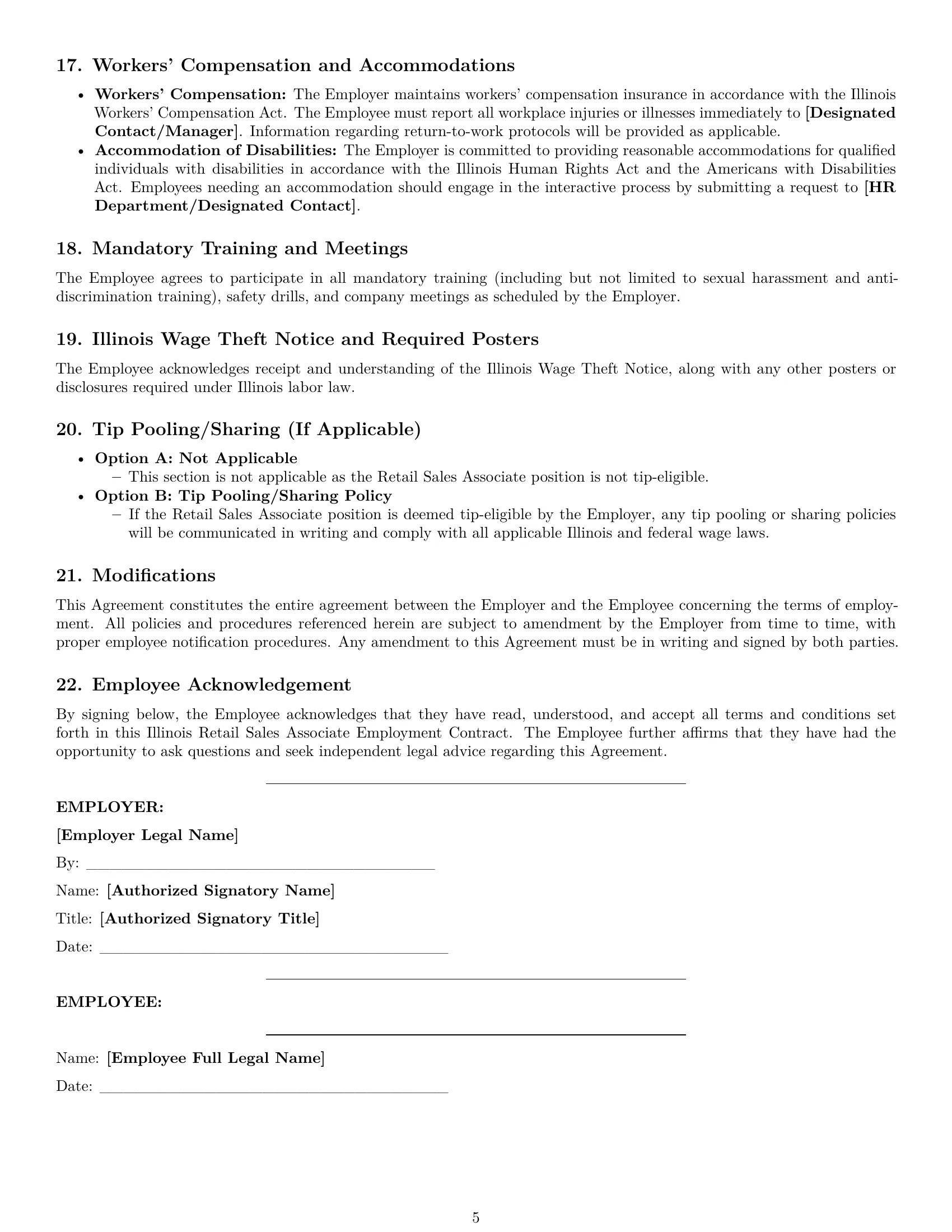 Preview page 5 of Pro Illinois retail sales associate employment contract template