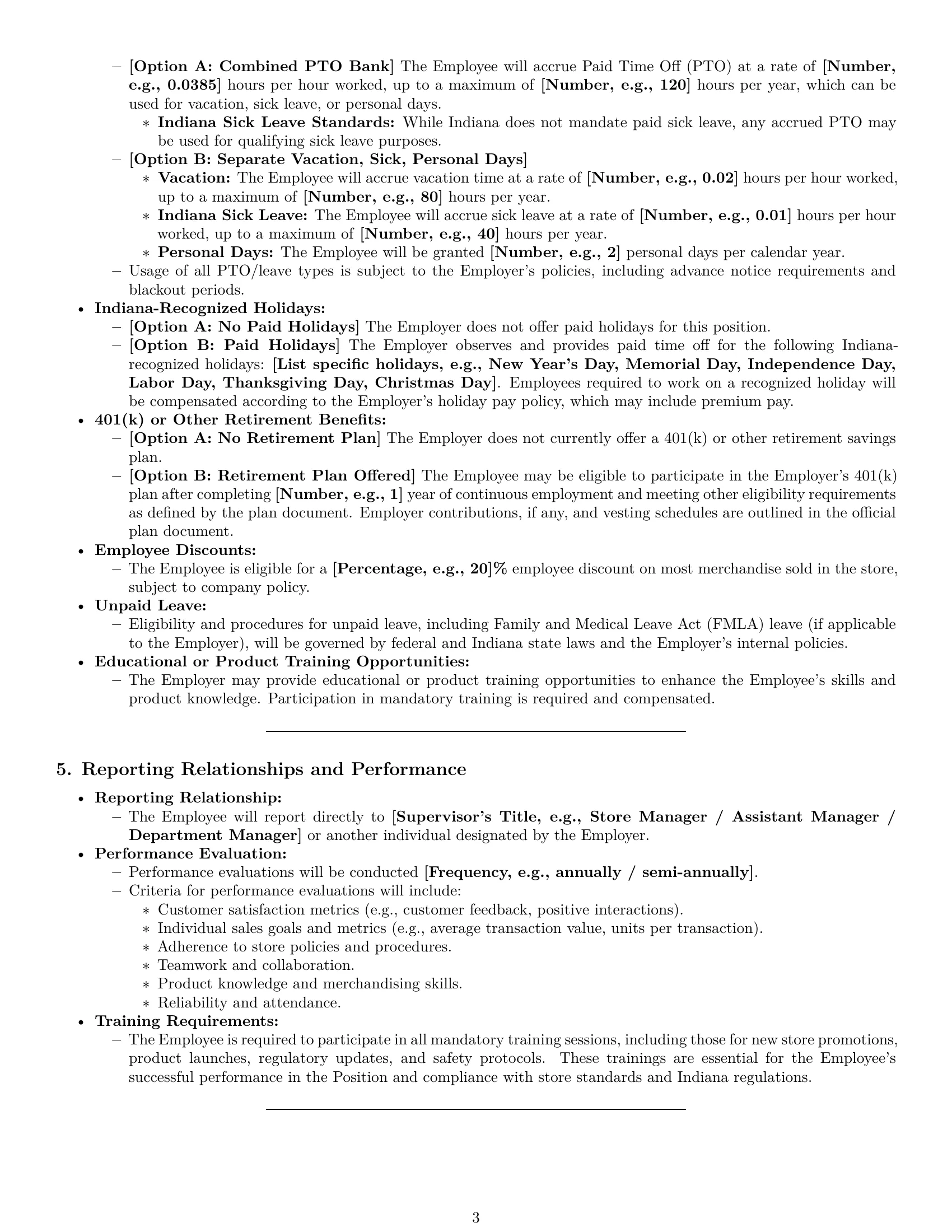 Preview page 3 of Pro Indiana retail sales associate employment contract template