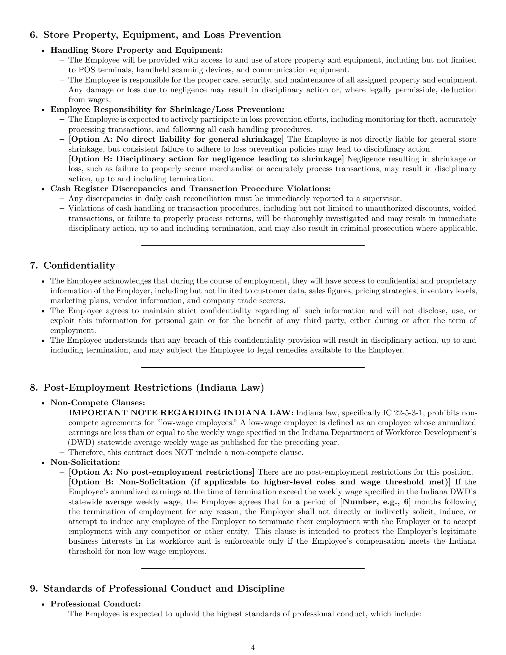 Preview page 4 of Pro Indiana retail sales associate employment contract template
