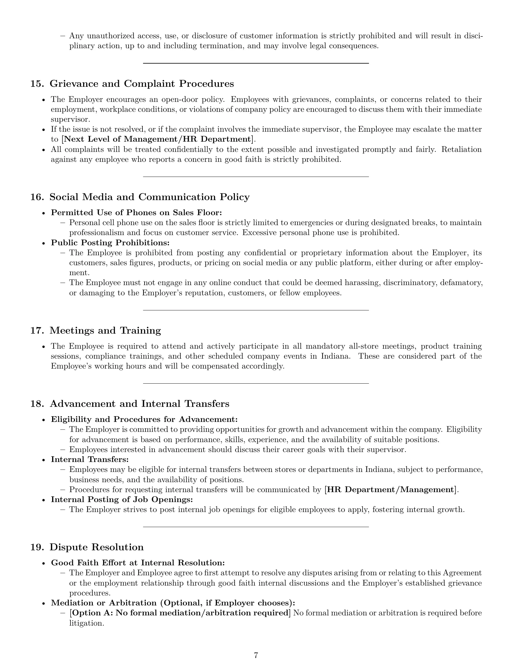 Preview page 7 of Pro Indiana retail sales associate employment contract template