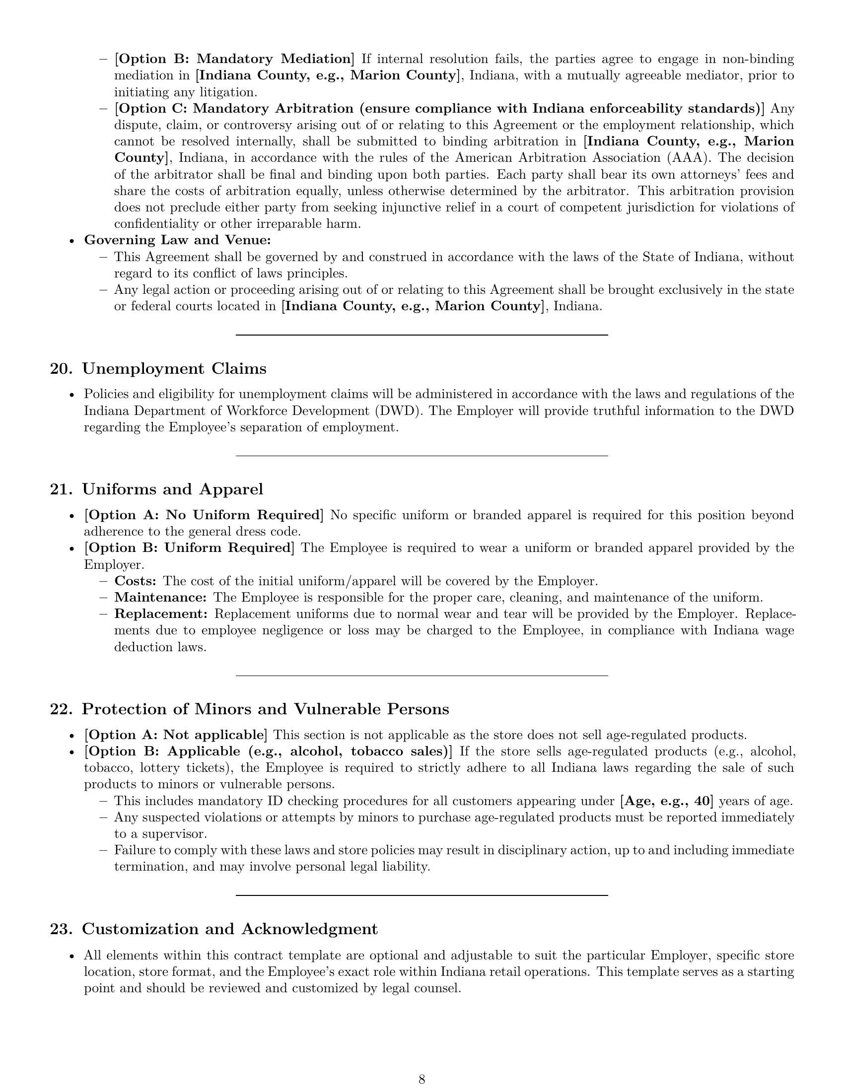 Preview page 8 of Pro Indiana retail sales associate employment contract template