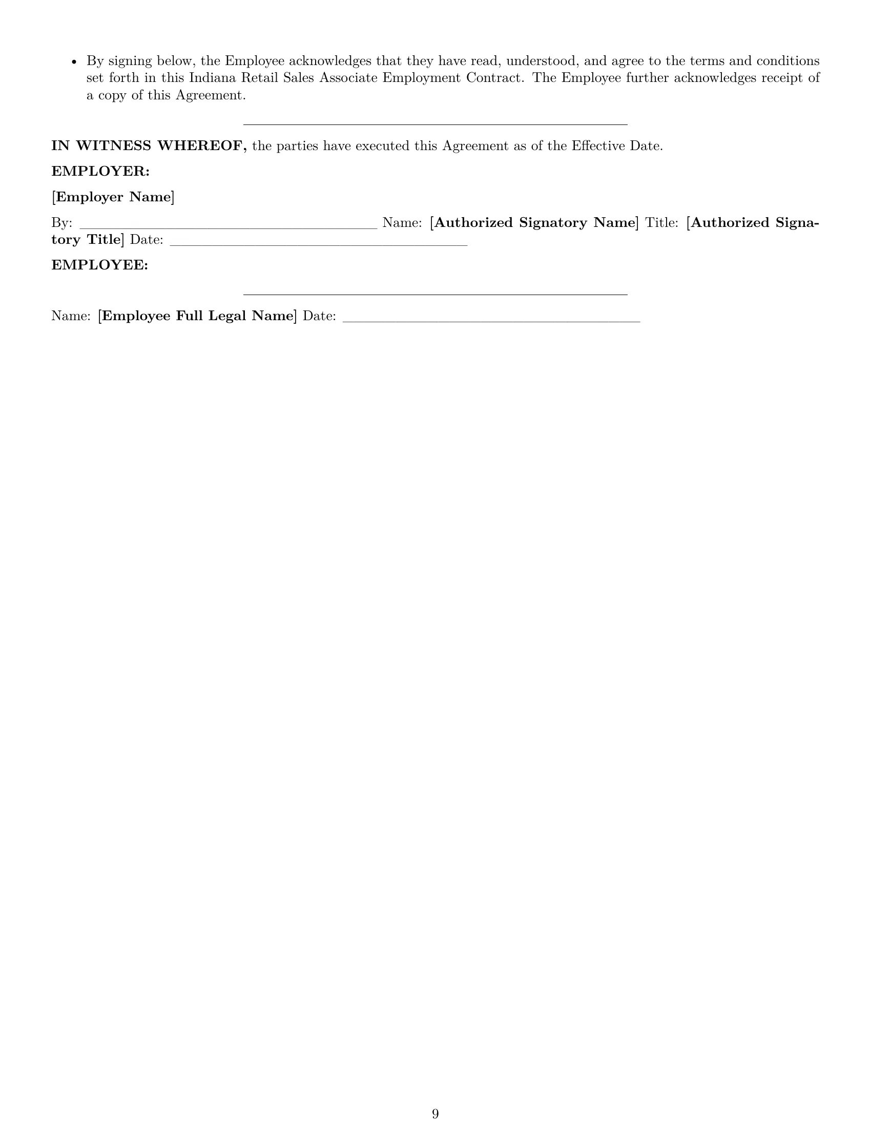 Preview page 9 of Pro Indiana retail sales associate employment contract template