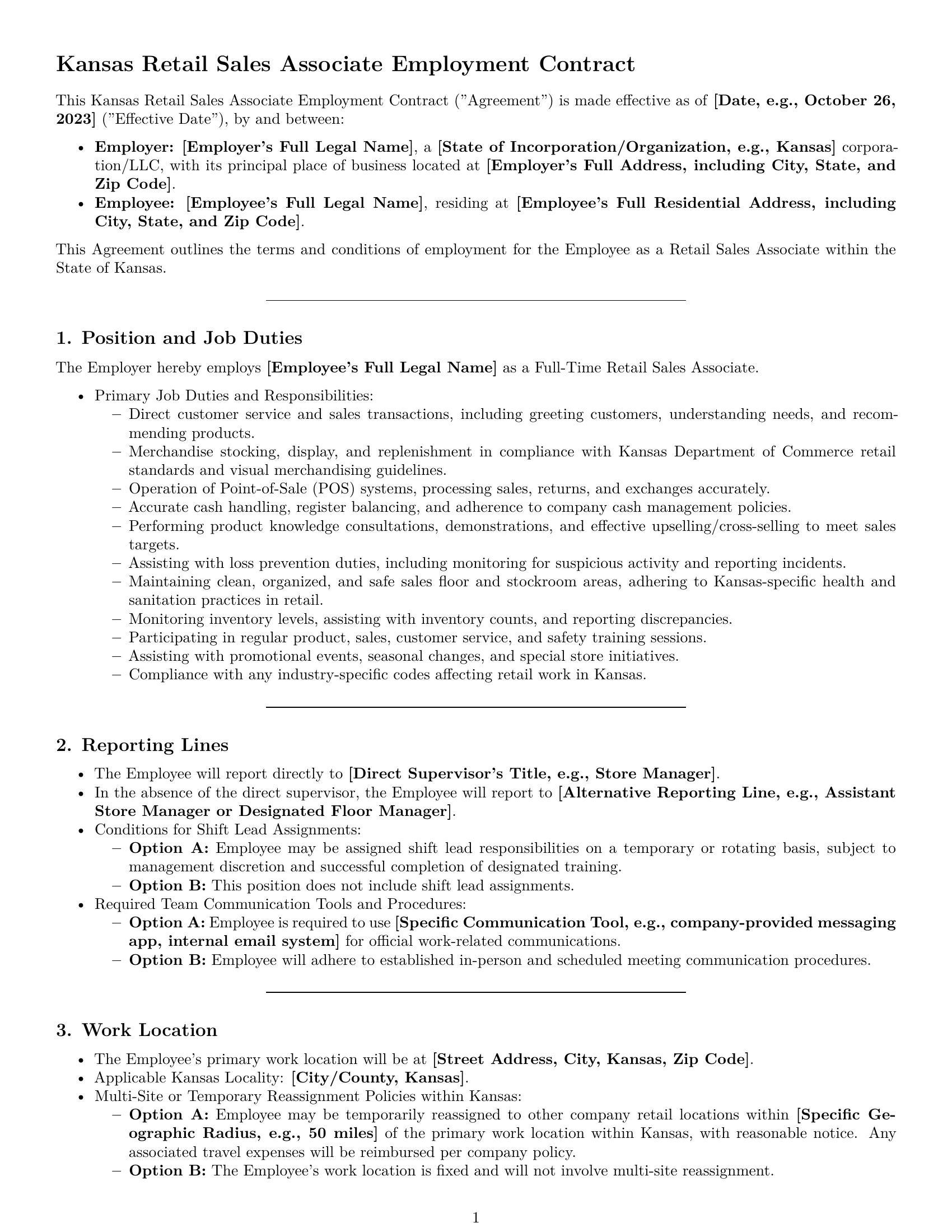 Preview page 1 of Pro Kansas retail sales associate employment contract template