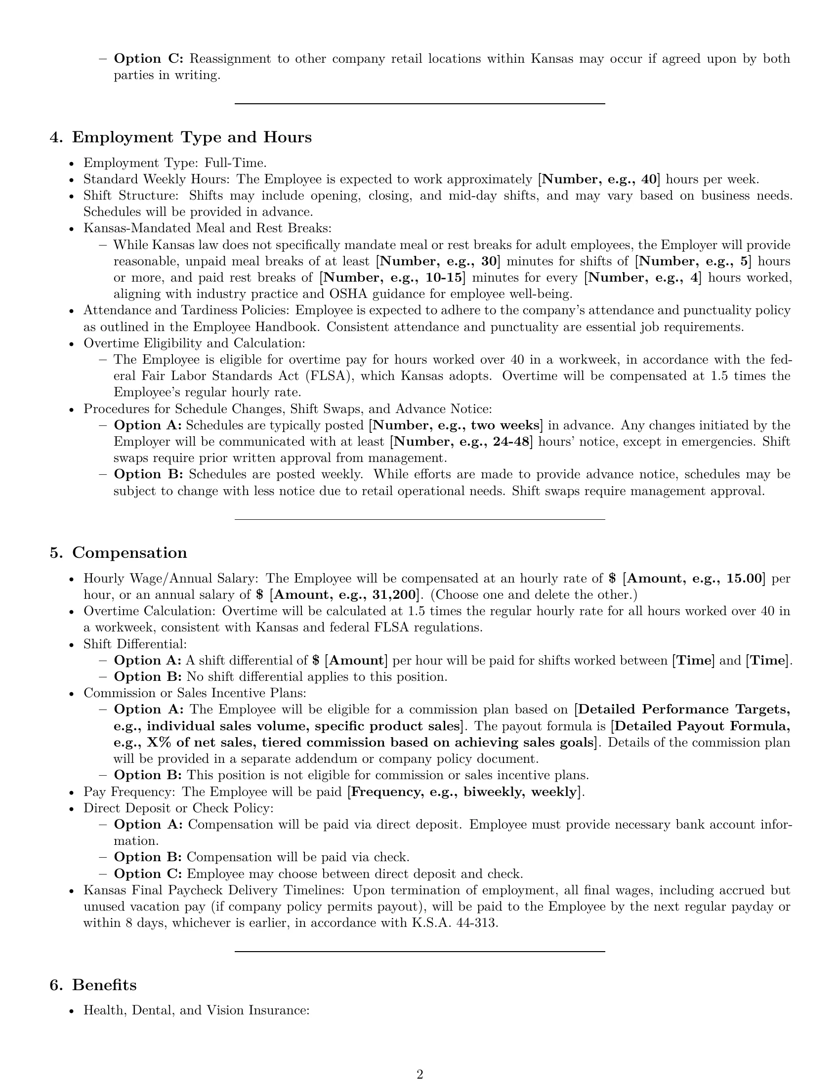 Preview page 2 of Pro Kansas retail sales associate employment contract template