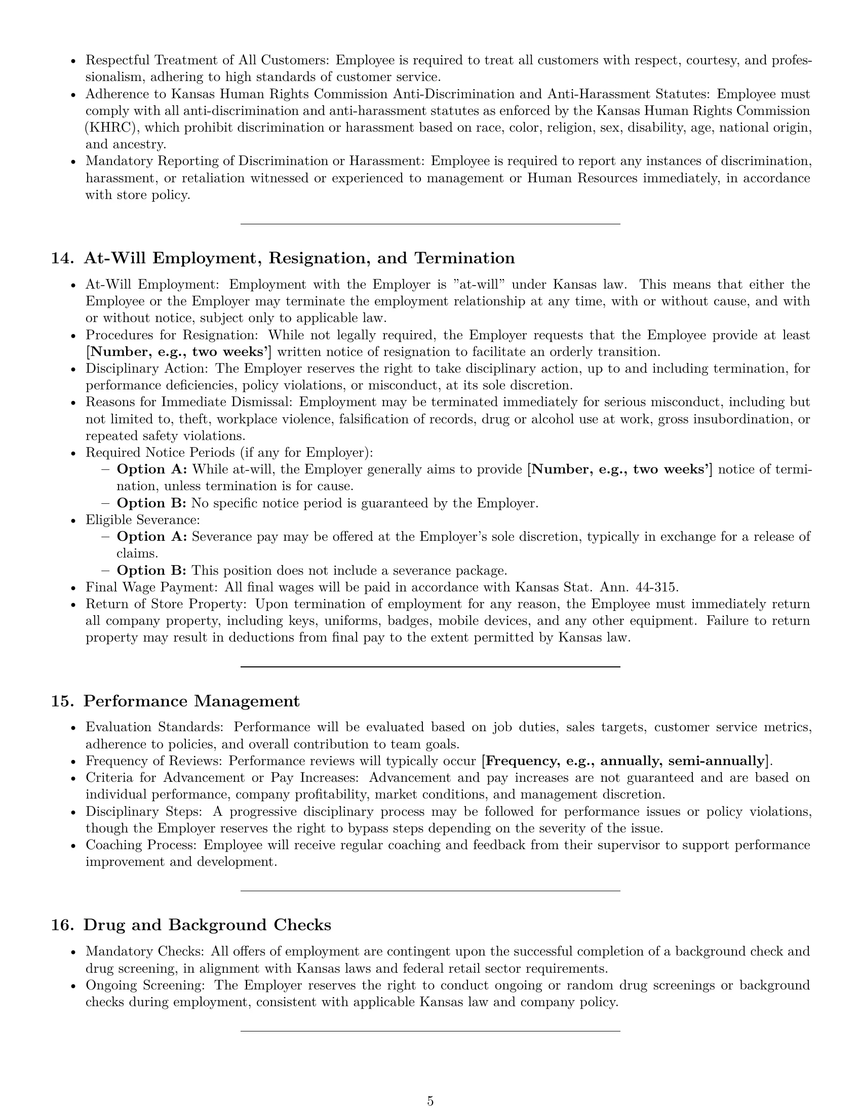 Preview page 5 of Pro Kansas retail sales associate employment contract template